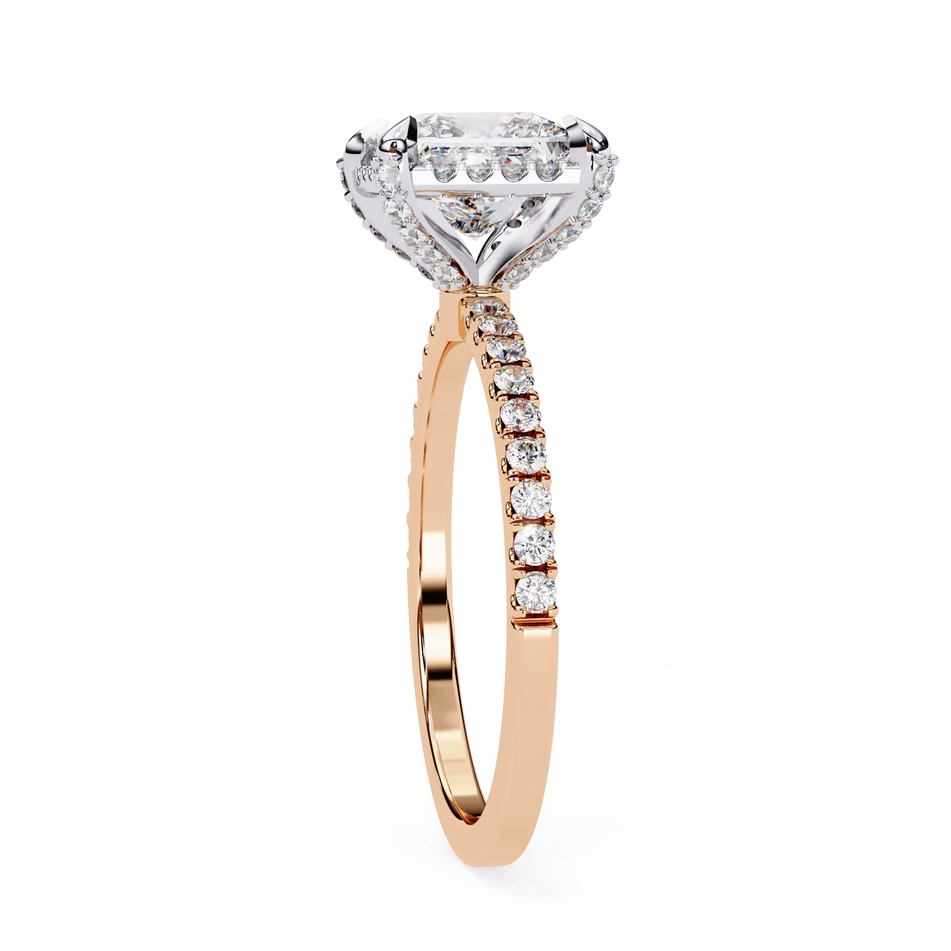 Lyra — Princess cut lab grown and natural diamond engagement ring — single halo, halo, four prong, side stones — Carat House