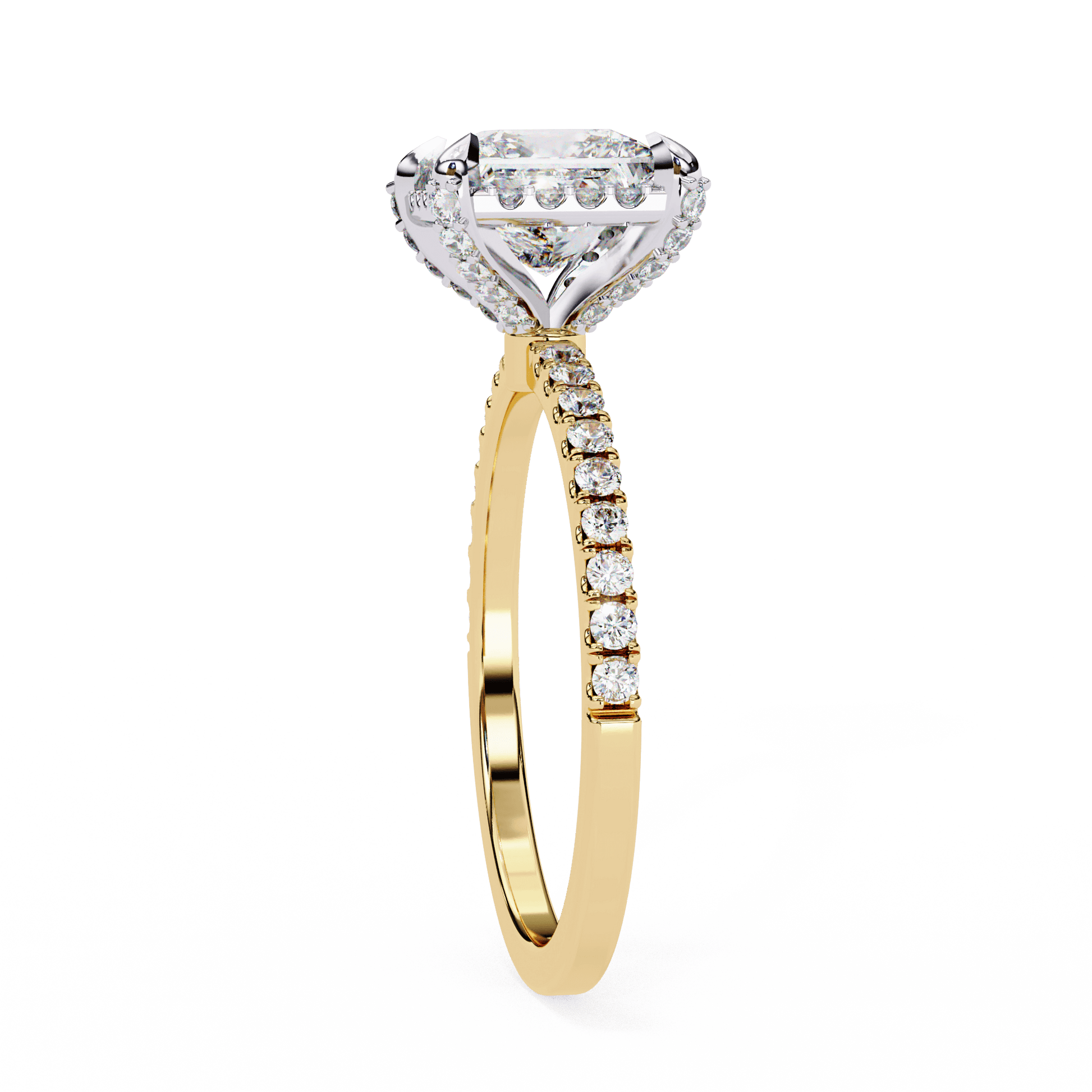 Lyra — Princess cut lab grown and natural diamond engagement ring — single halo, halo, four prong, side stones — Carat House