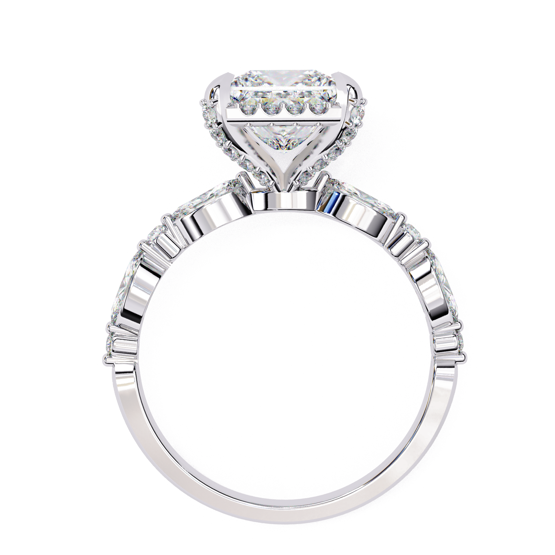 Eve — Princess cut lab grown and natural diamond engagement ring — single halo, halo, side stones — Carat House