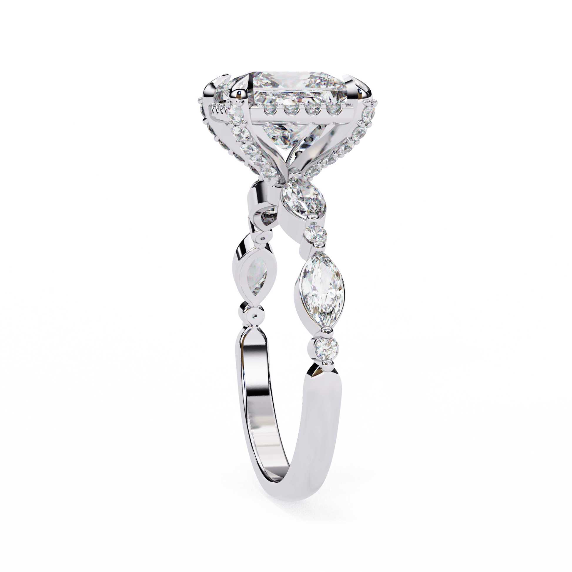 Eve — Princess cut lab grown and natural diamond engagement ring — single halo, halo, side stones — Carat House