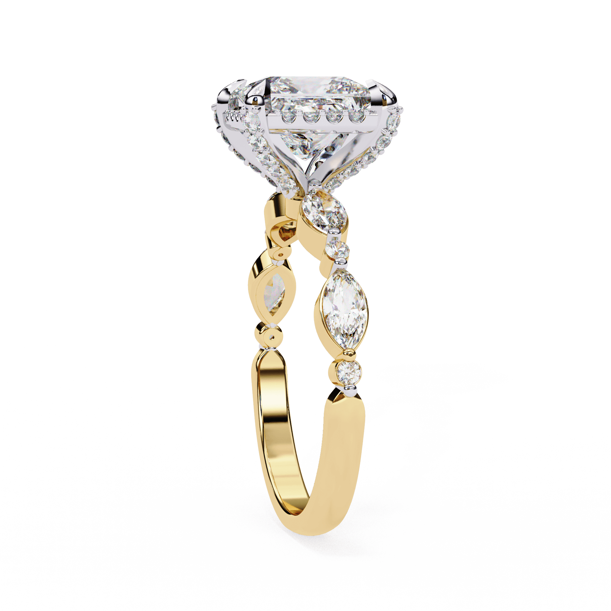 Eve — Princess cut lab grown and natural diamond engagement ring — single halo, halo, side stones — Carat House