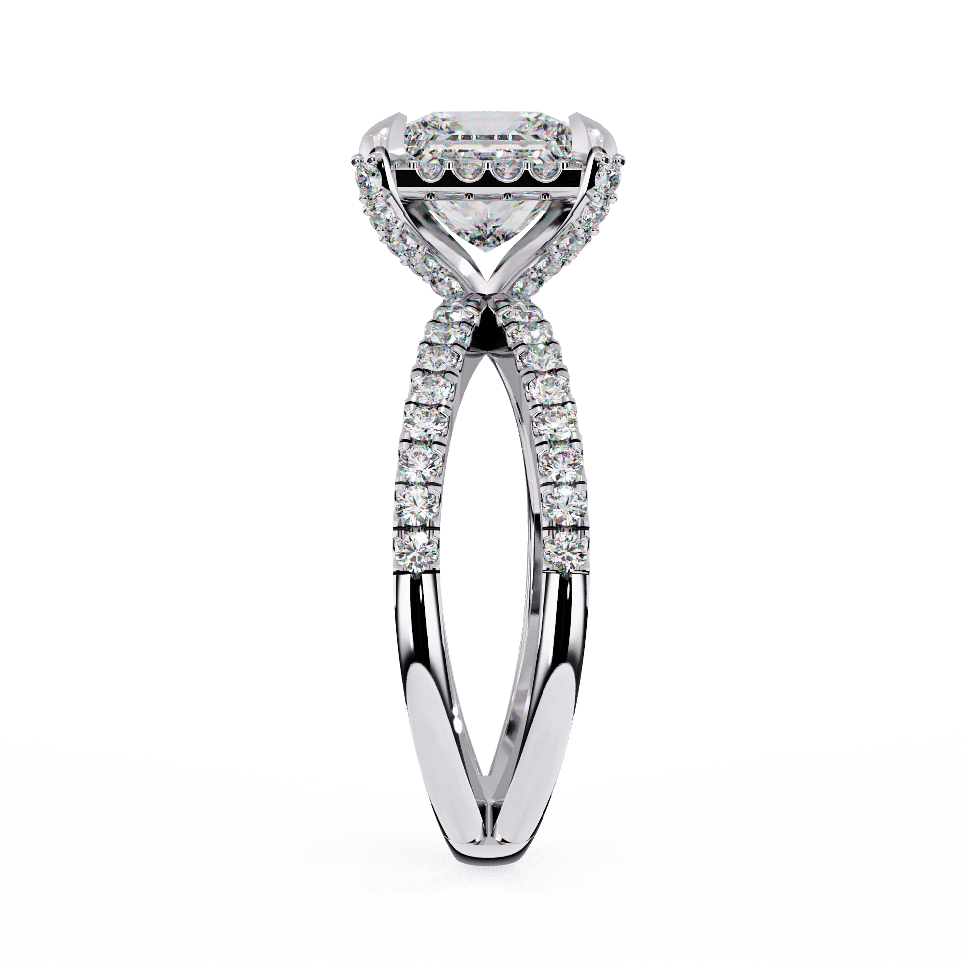 Juliette — Princess cut lab grown and natural diamond engagement ring — halo, split shank — Carat House