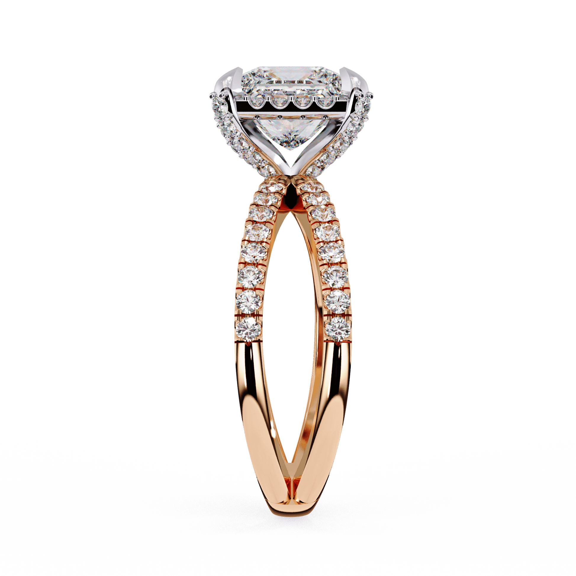 Juliette — Princess cut lab grown and natural diamond engagement ring — halo, split shank — Carat House