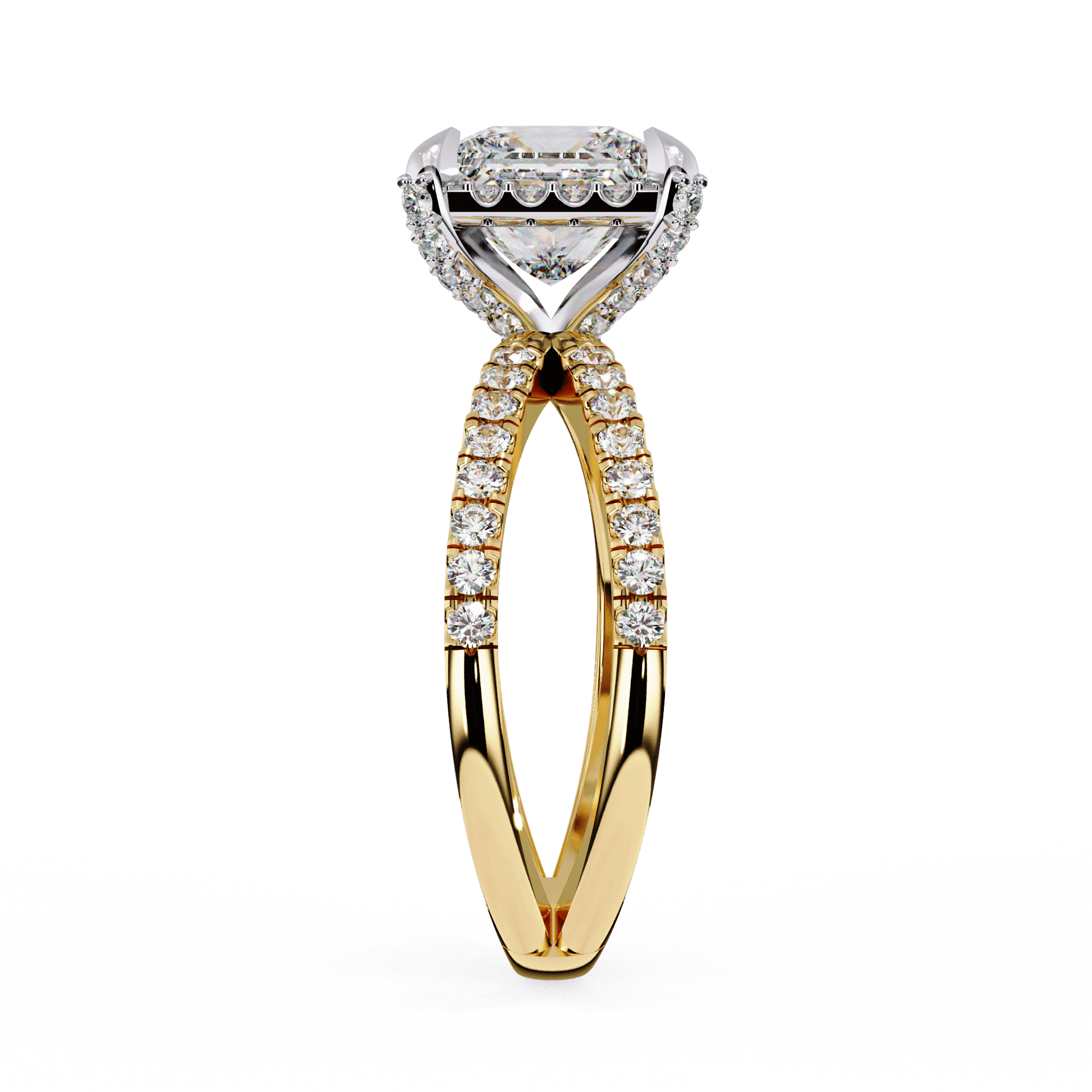 Juliette — Princess cut lab grown and natural diamond engagement ring — halo, split shank — Carat House
