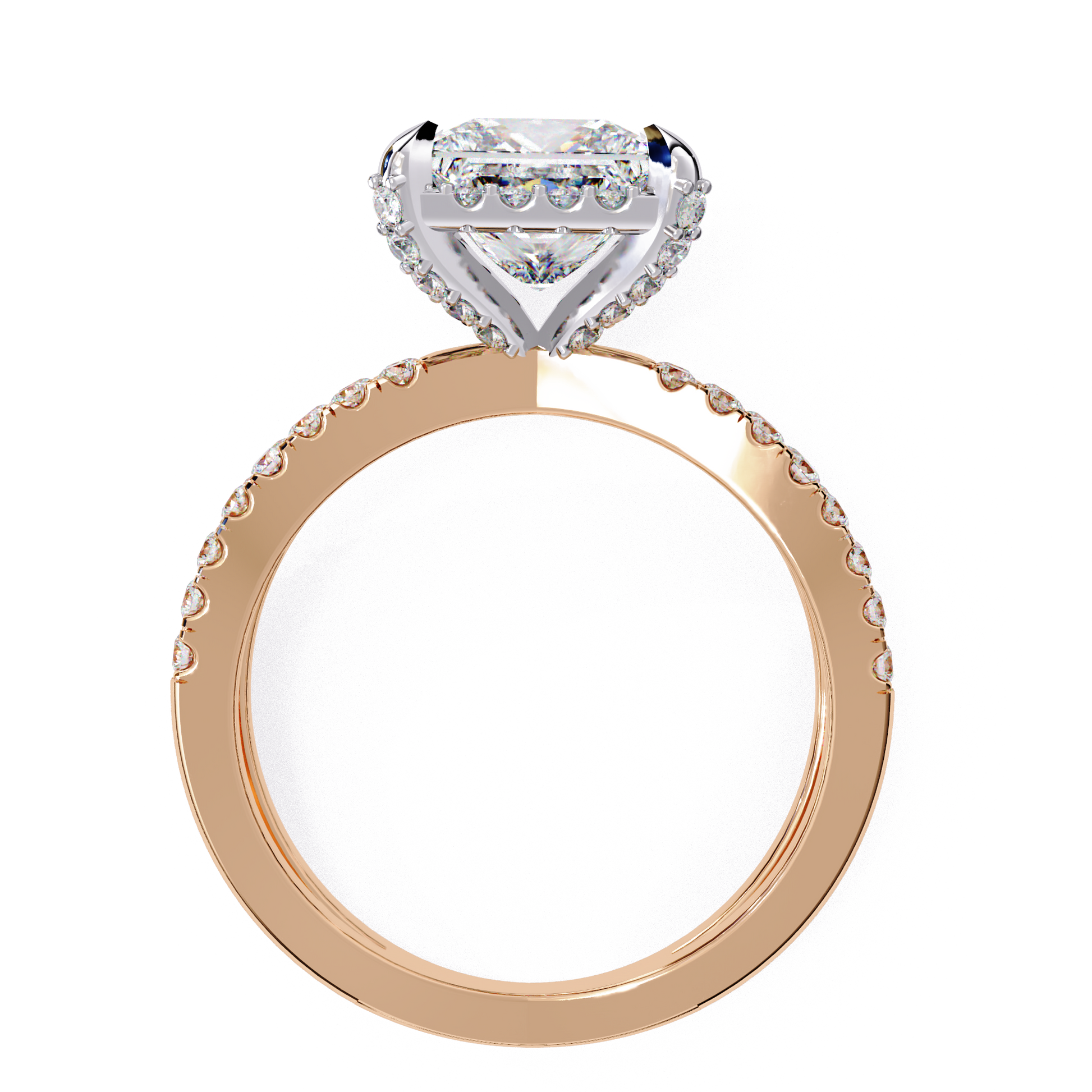 Juliette — Princess cut lab grown and natural diamond engagement ring — halo, split shank — Carat House
