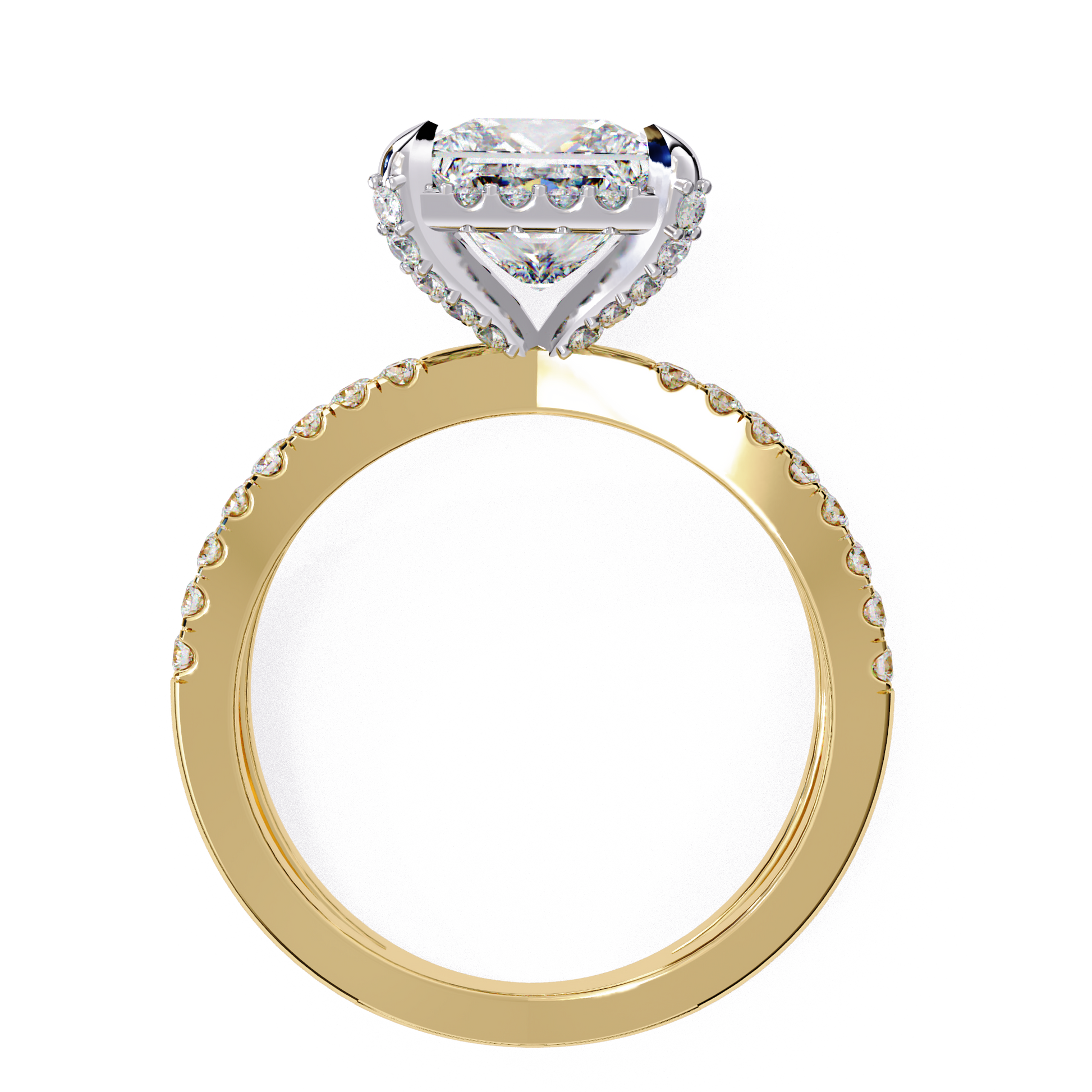 Juliette — Princess cut lab grown and natural diamond engagement ring — halo, split shank — Carat House
