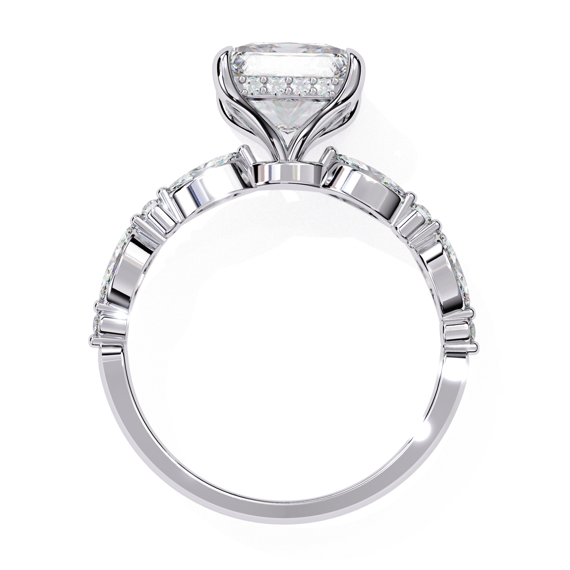 Emilia — Princess cut lab grown and natural diamond engagement ring — hidden halo, marquise side stones — Carat House