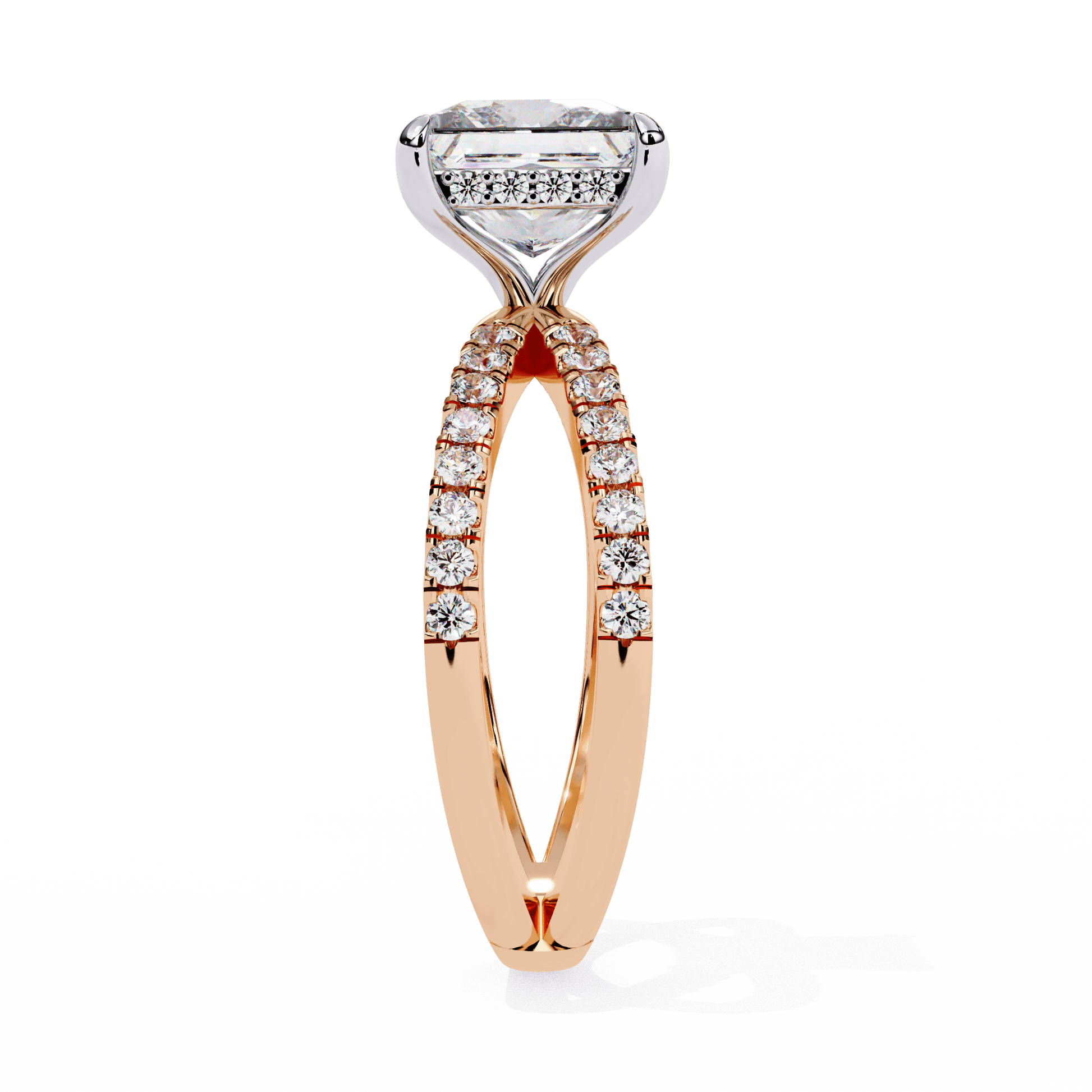 Elise — Princess cut lab grown and natural diamond engagement ring — hidden halo, halo, half pavé, split shank — Carat House