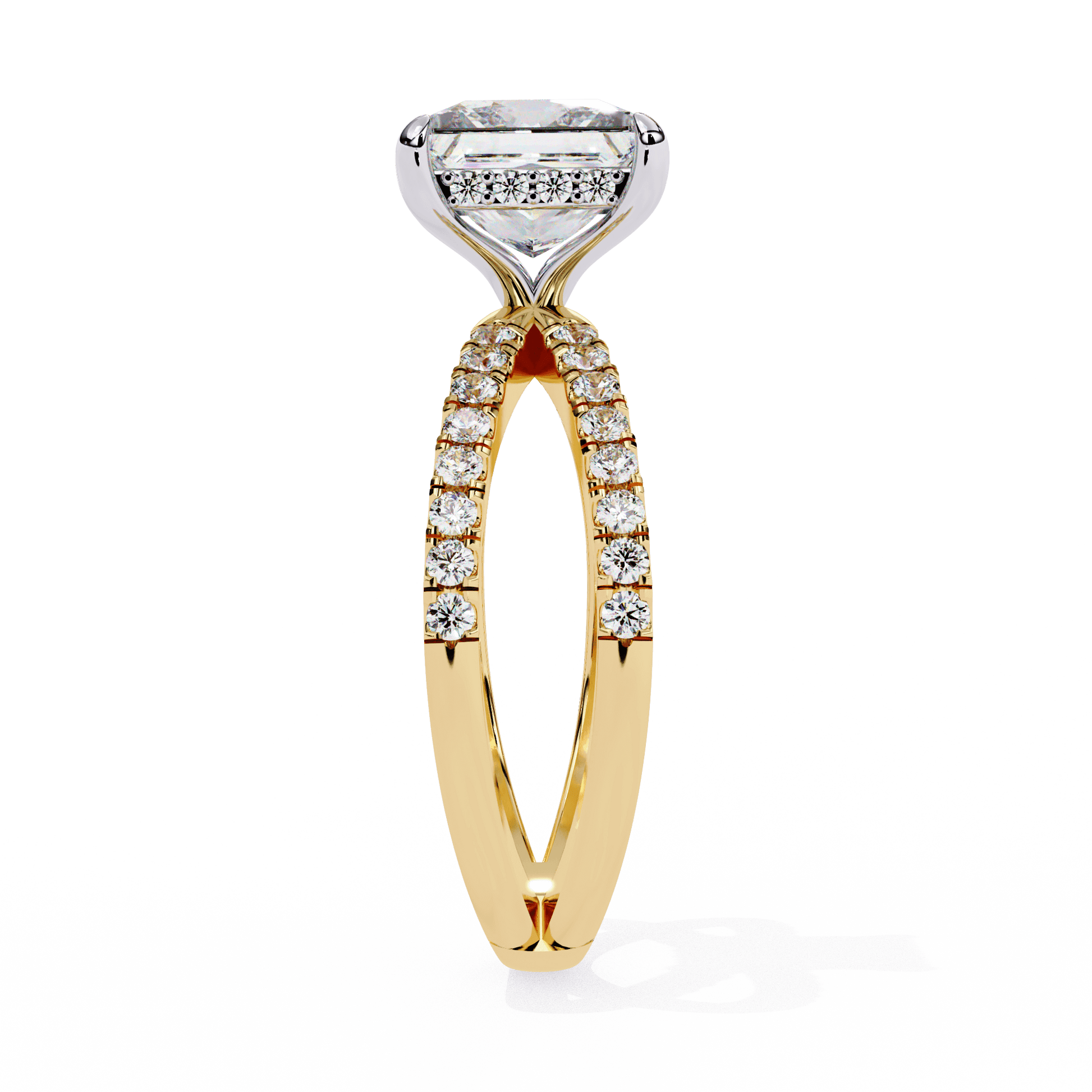 Elise — Princess cut lab grown and natural diamond engagement ring — hidden halo, halo, half pavé, split shank — Carat House
