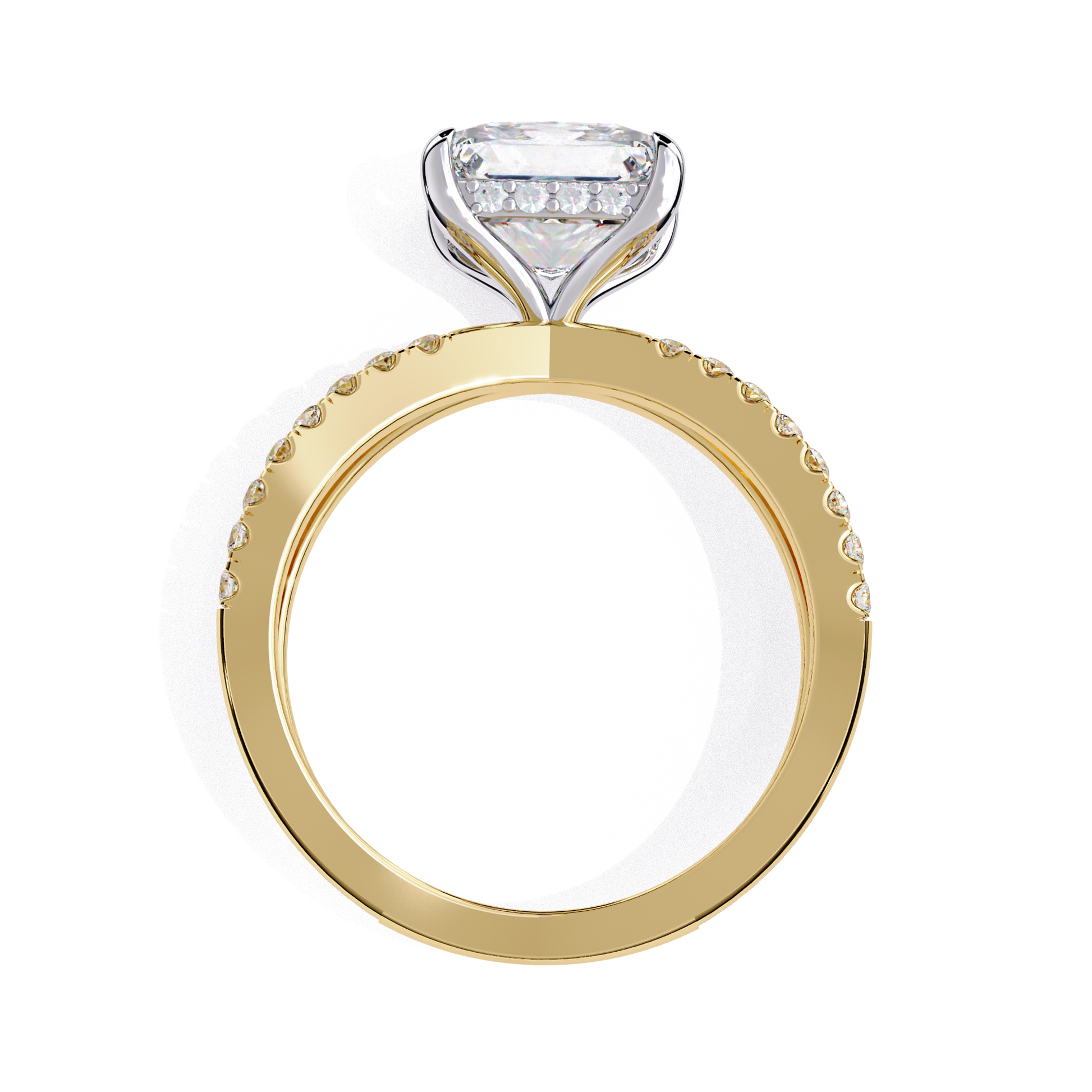 Elise — Princess cut lab grown and natural diamond engagement ring — hidden halo, halo, half pavé, split shank — Carat House