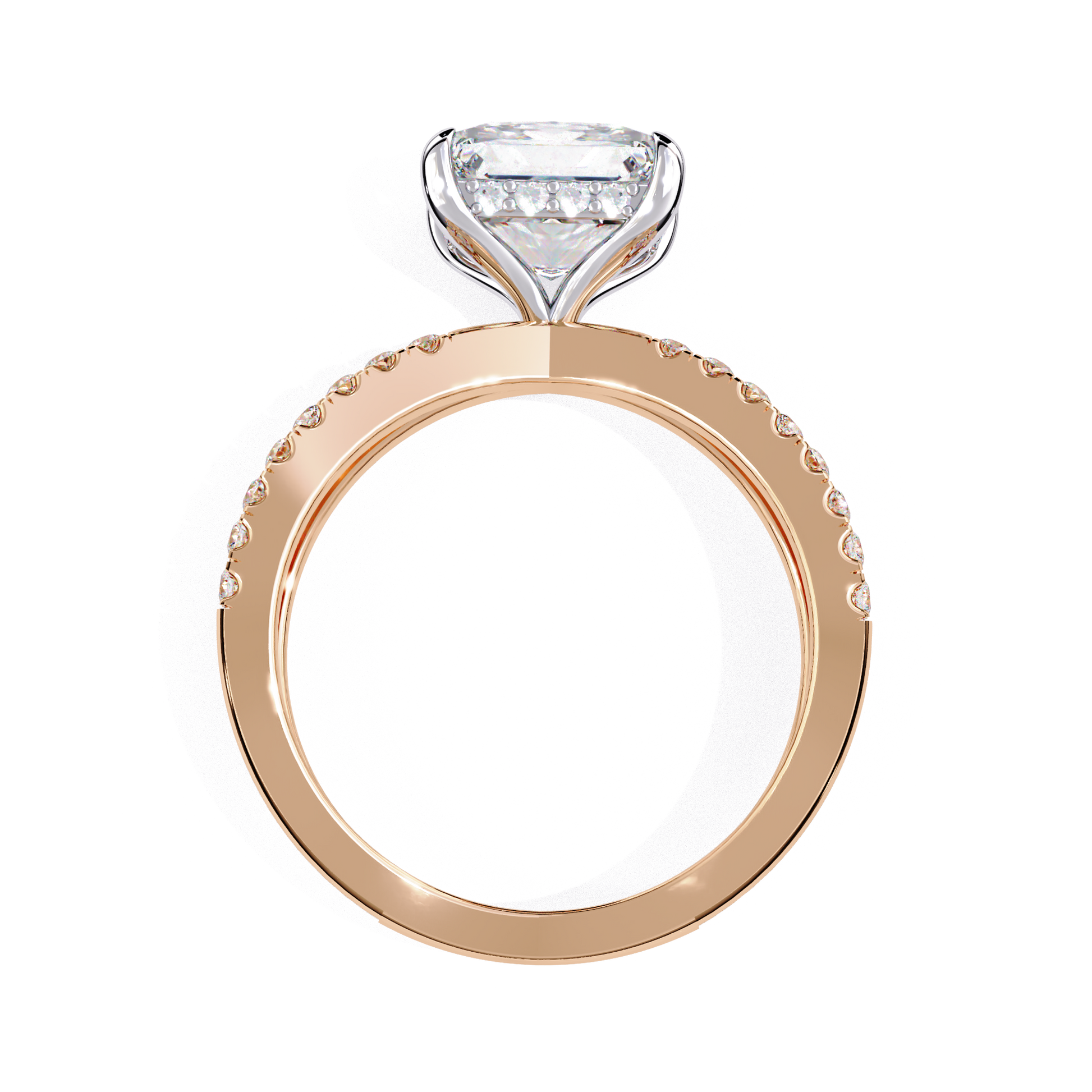 Elise — Princess cut lab grown and natural diamond engagement ring — hidden halo, halo, half pavé, split shank — Carat House