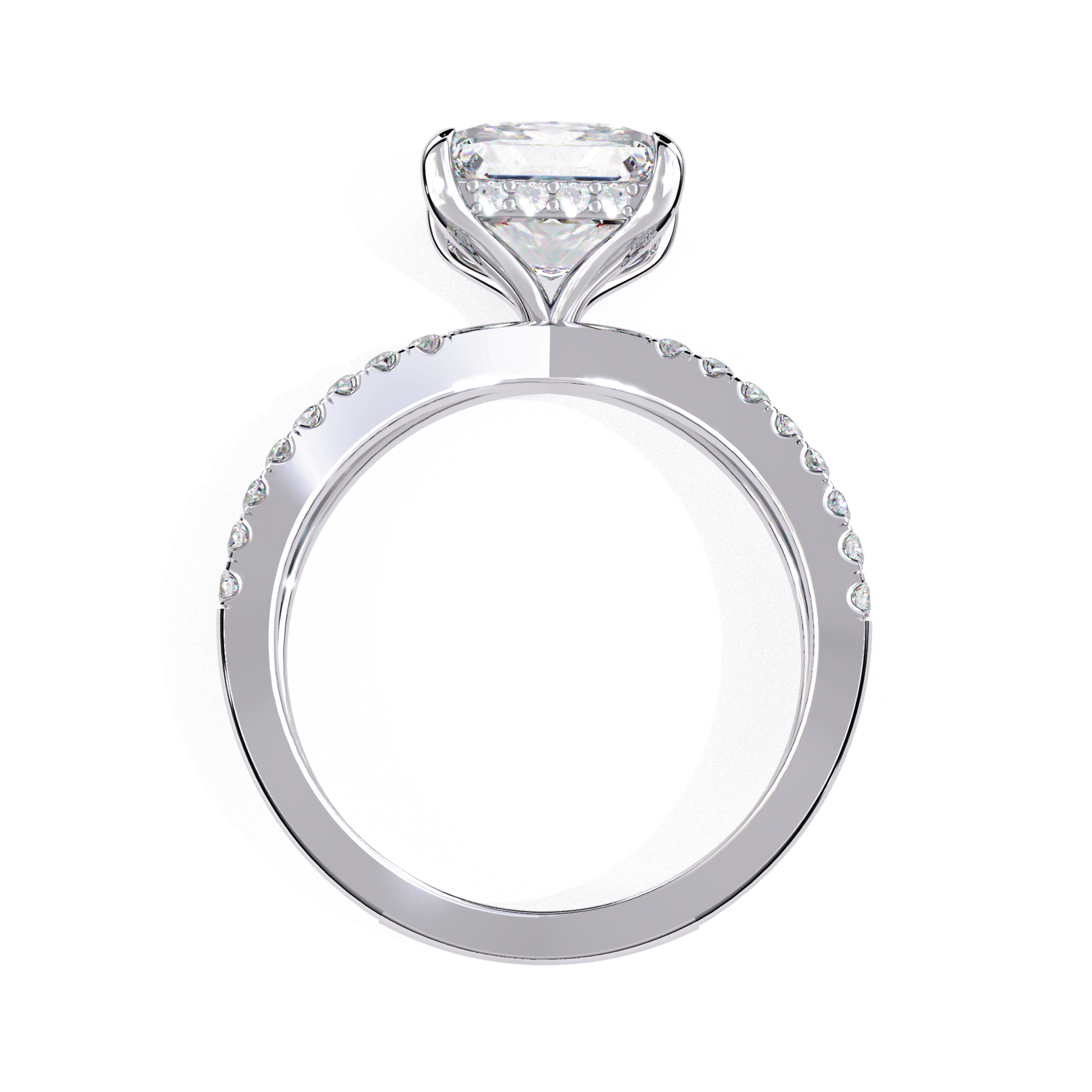 Elise — Princess cut lab grown and natural diamond engagement ring — hidden halo, halo, half pavé, split shank — Carat House