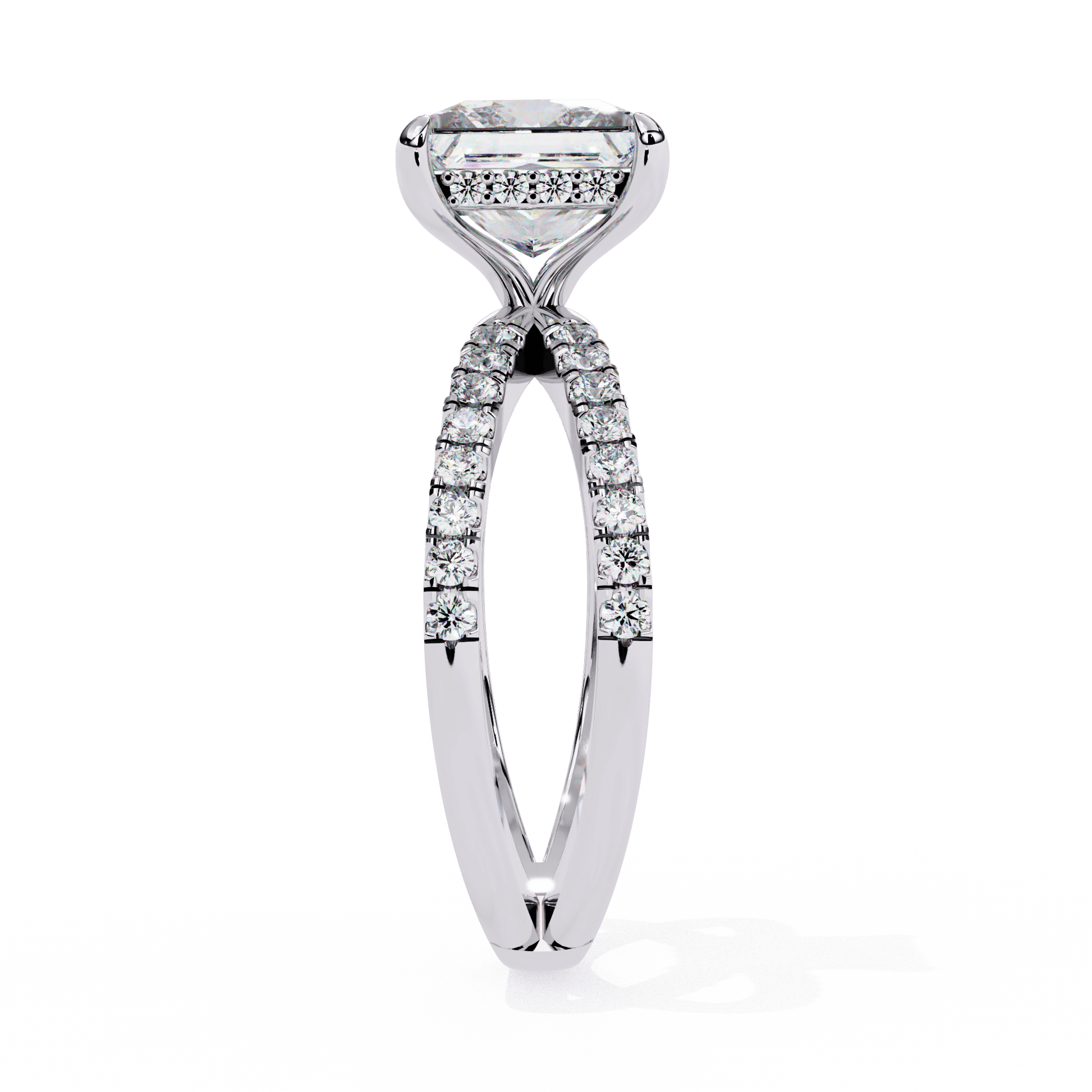 Elise — Princess cut lab grown and natural diamond engagement ring — hidden halo, halo, half pavé, split shank — Carat House