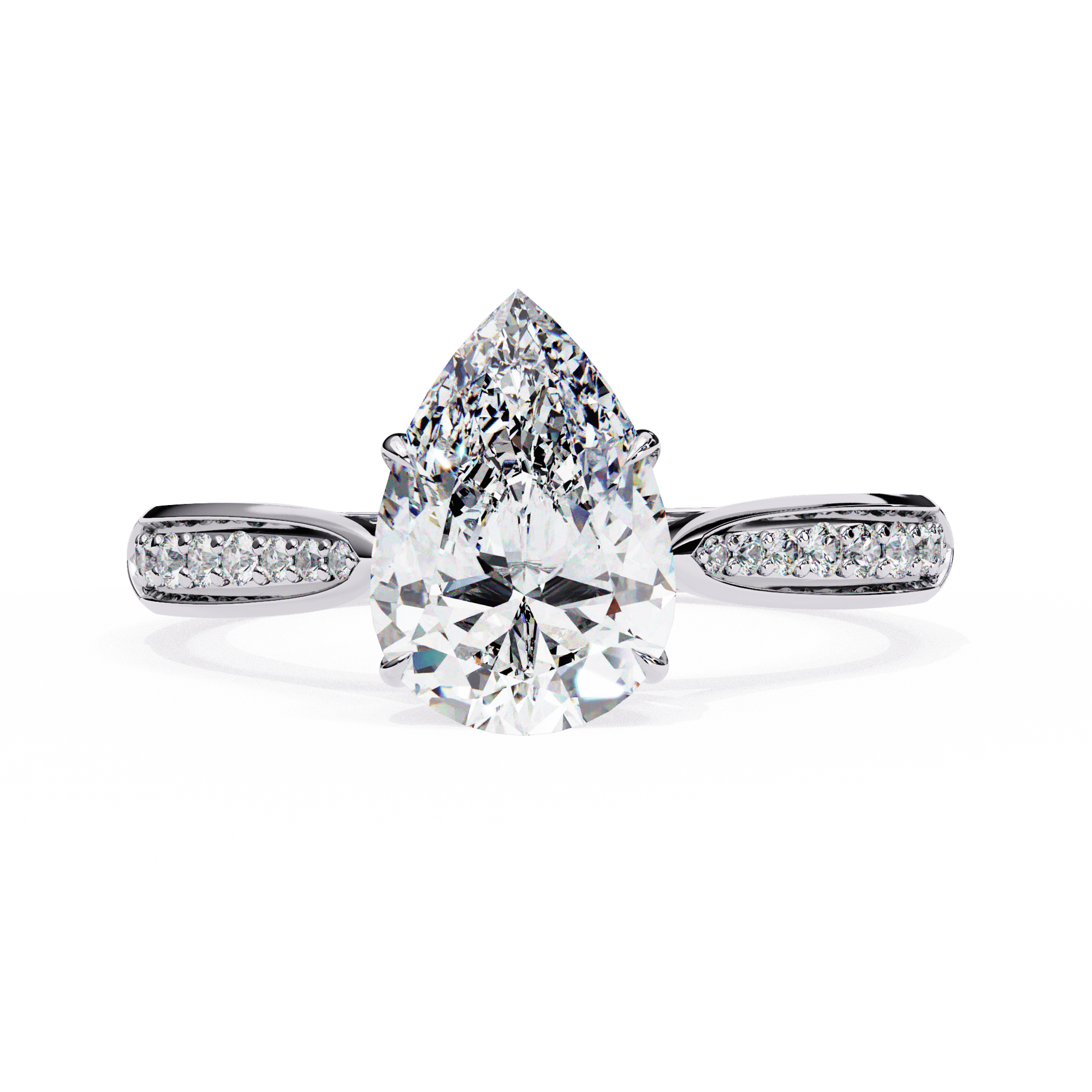 Delphine — Pear cut lab grown and natural diamond engagement ring — cathedral, side stones — 18k white gold and platinum — Carat House