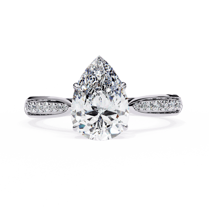 Delphine — Pear cut lab grown and natural diamond engagement ring — cathedral, side stones — 18k white gold and platinum — Carat House