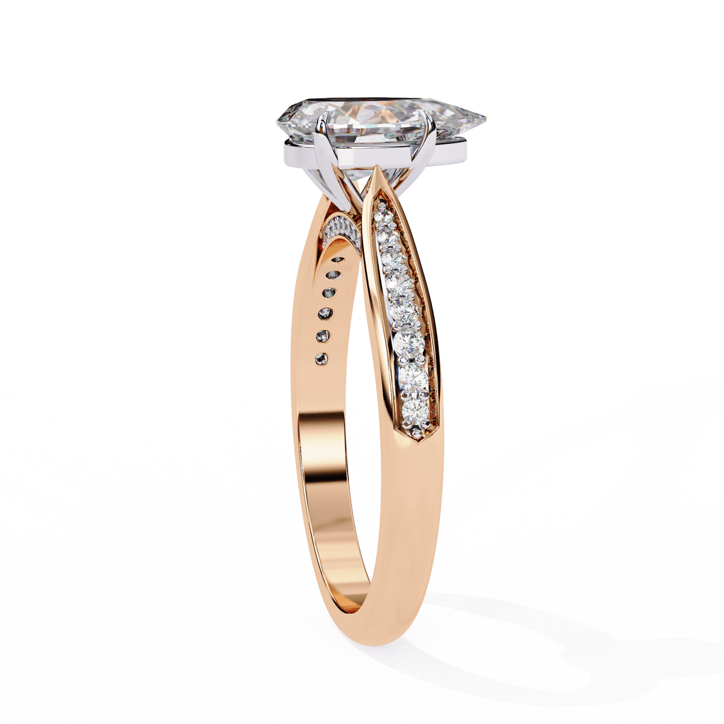 Delphine — Pear cut lab grown and natural diamond engagement ring — cathedral, side stones — Carat House