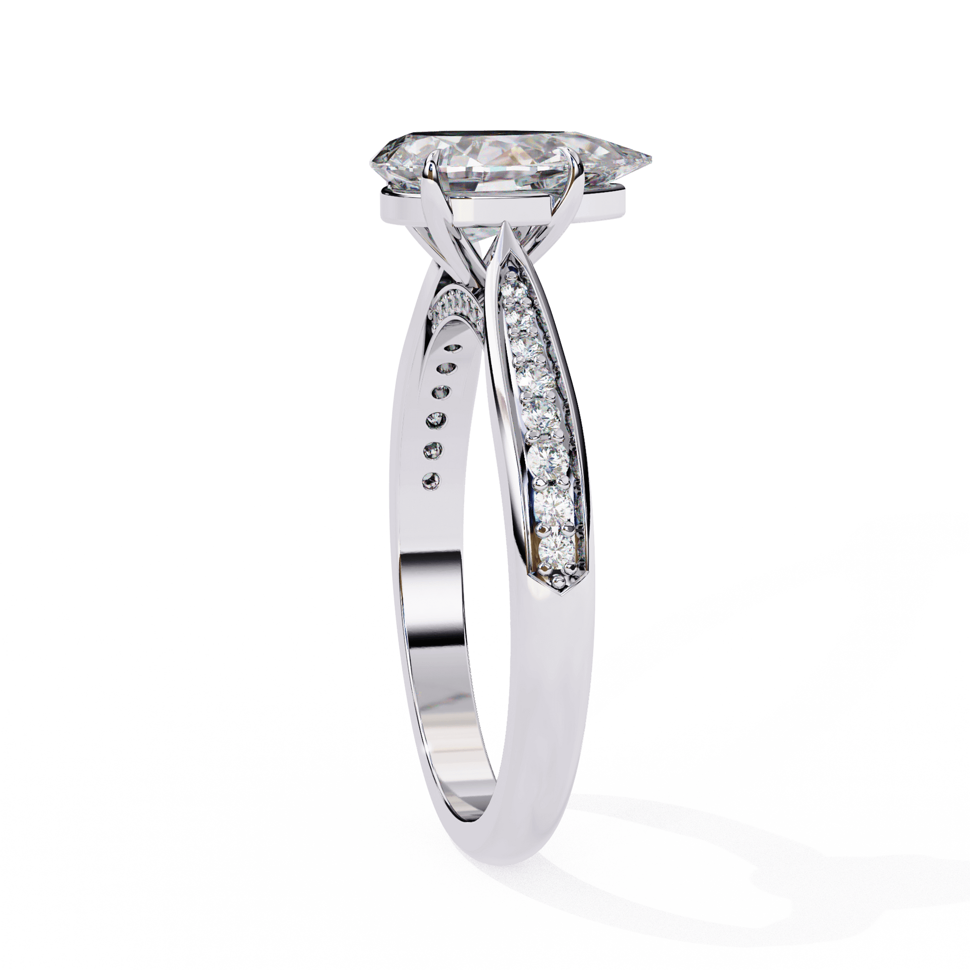 Delphine — Pear cut lab grown and natural diamond engagement ring — cathedral, side stones — Carat House