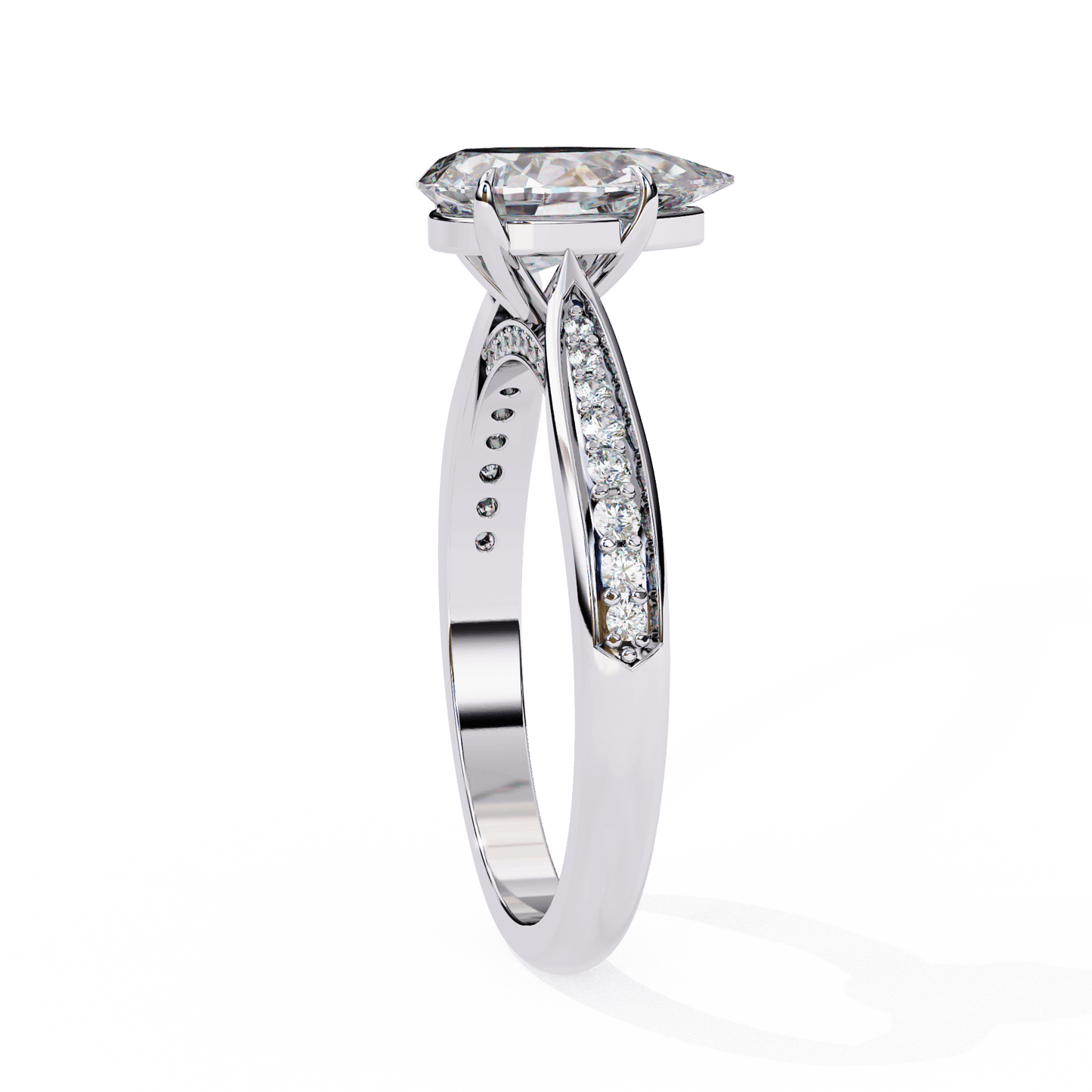 Delphine — Pear cut lab grown and natural diamond engagement ring — cathedral, side stones — Carat House