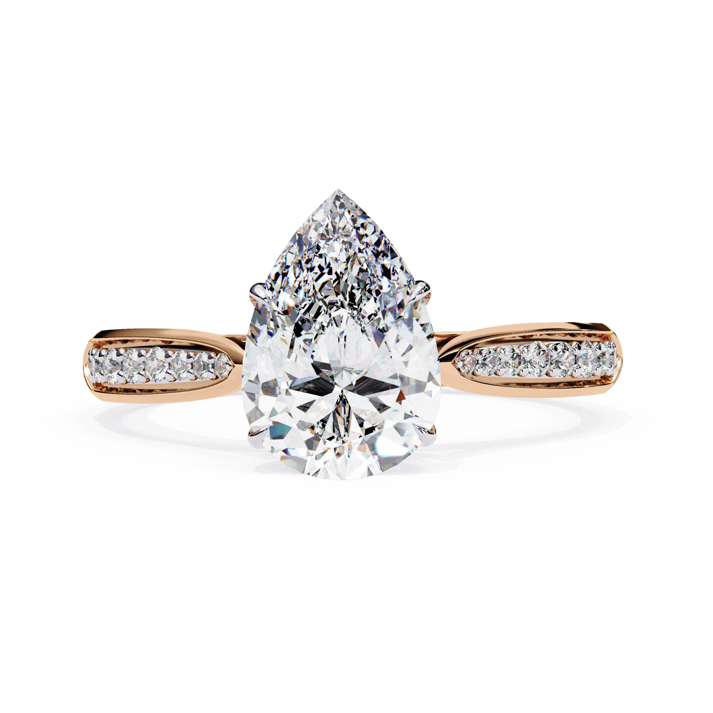 Delphine — Pear cut lab grown and natural diamond engagement ring — cathedral, side stones — 18k white and rose gold — Carat House