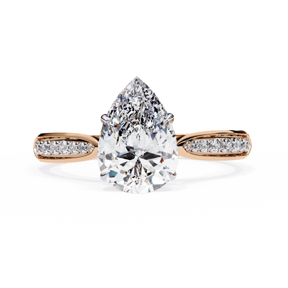 Delphine — Pear cut lab grown and natural diamond engagement ring — cathedral, side stones — 18k white and rose gold — Carat House