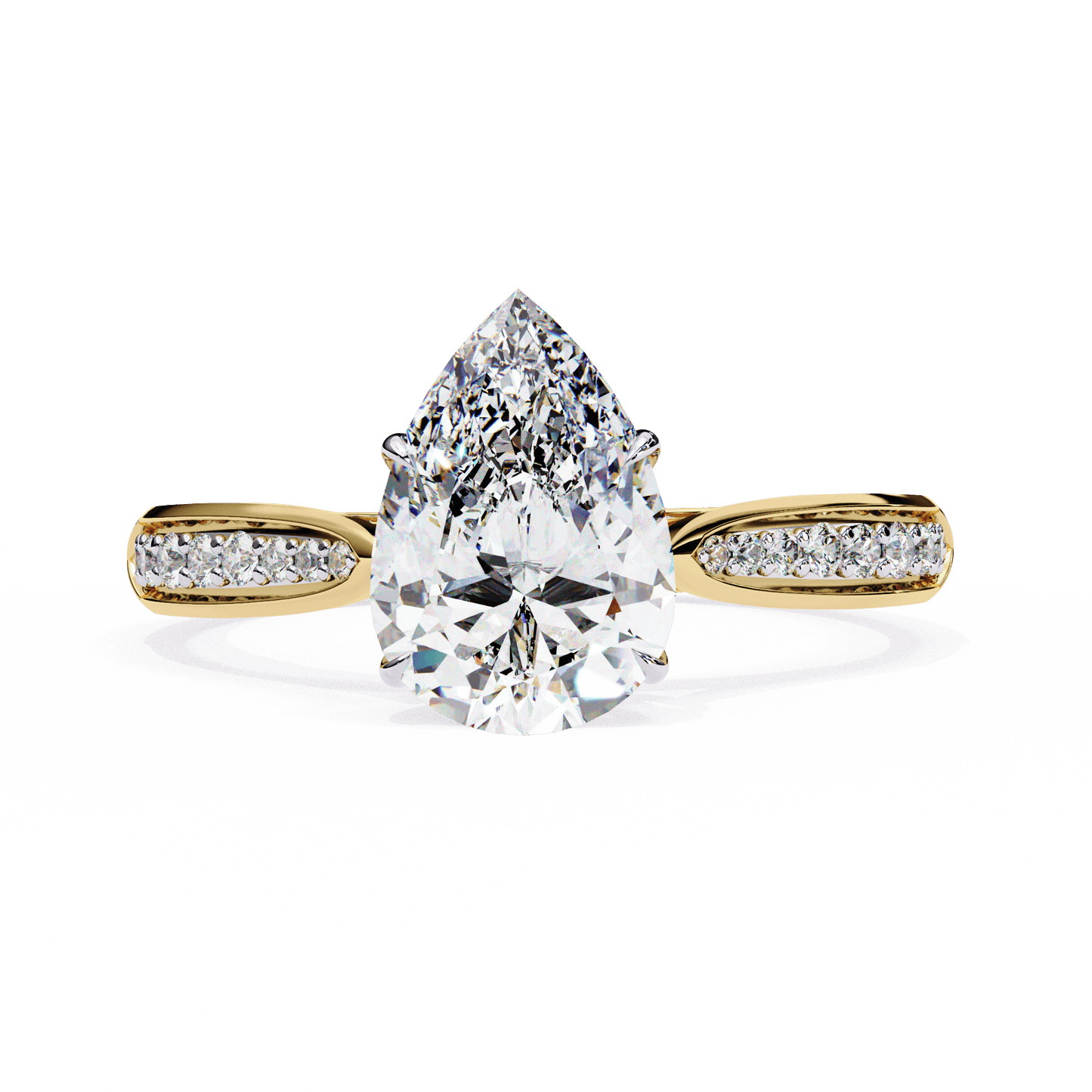 Delphine — Pear cut lab grown and natural diamond engagement ring — cathedral, side stones — 18k white and yellow gold — Carat House