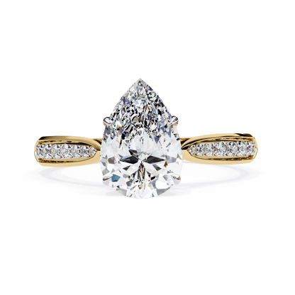 Delphine — Pear cut lab grown and natural diamond engagement ring — cathedral, side stones — 18k white and yellow gold — Carat House