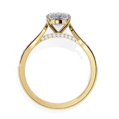 Delphine — Pear cut lab grown and natural diamond engagement ring — cathedral, side stones — 18k yellow gold — Carat House