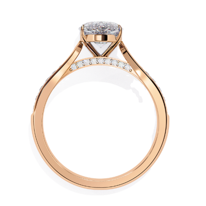 Delphine — Pear cut lab grown and natural diamond engagement ring — cathedral, side stones — 18k rose gold — Carat House