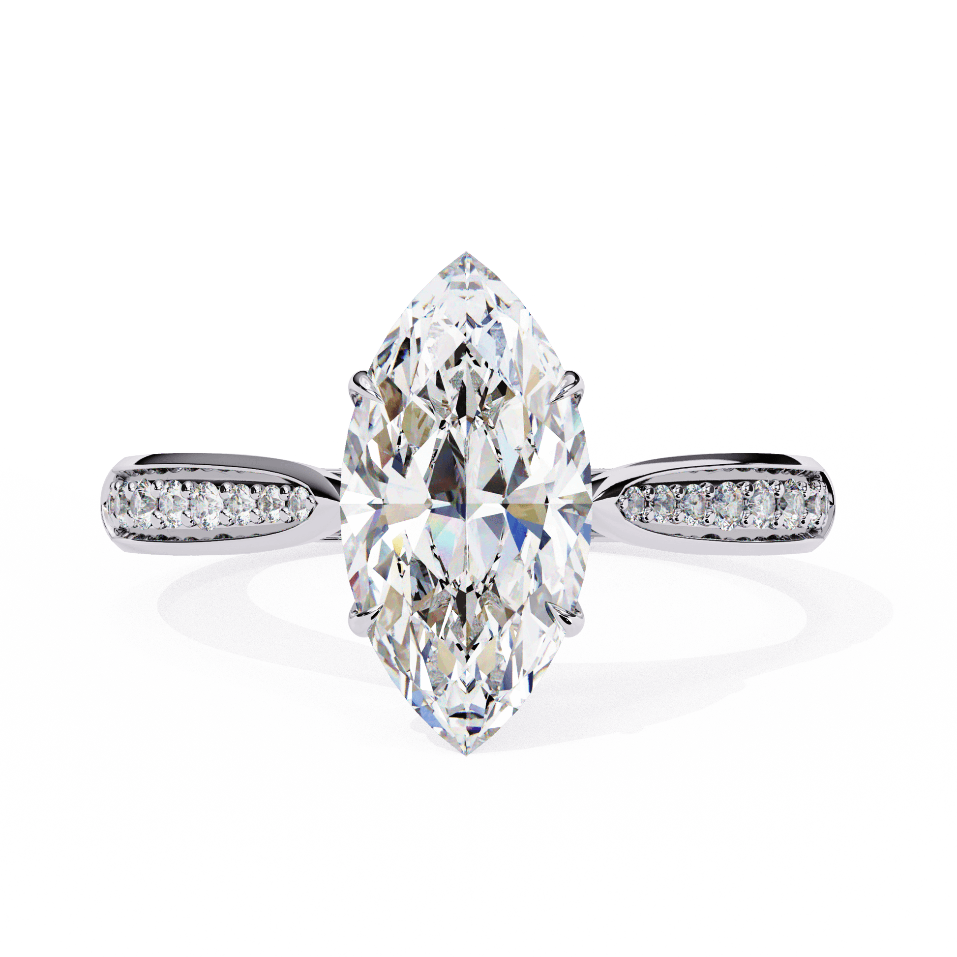 Bella — Marquise cut lab grown and natural diamond engagement ring — cathedral, side stones — 18k white gold and platinum — Carat House