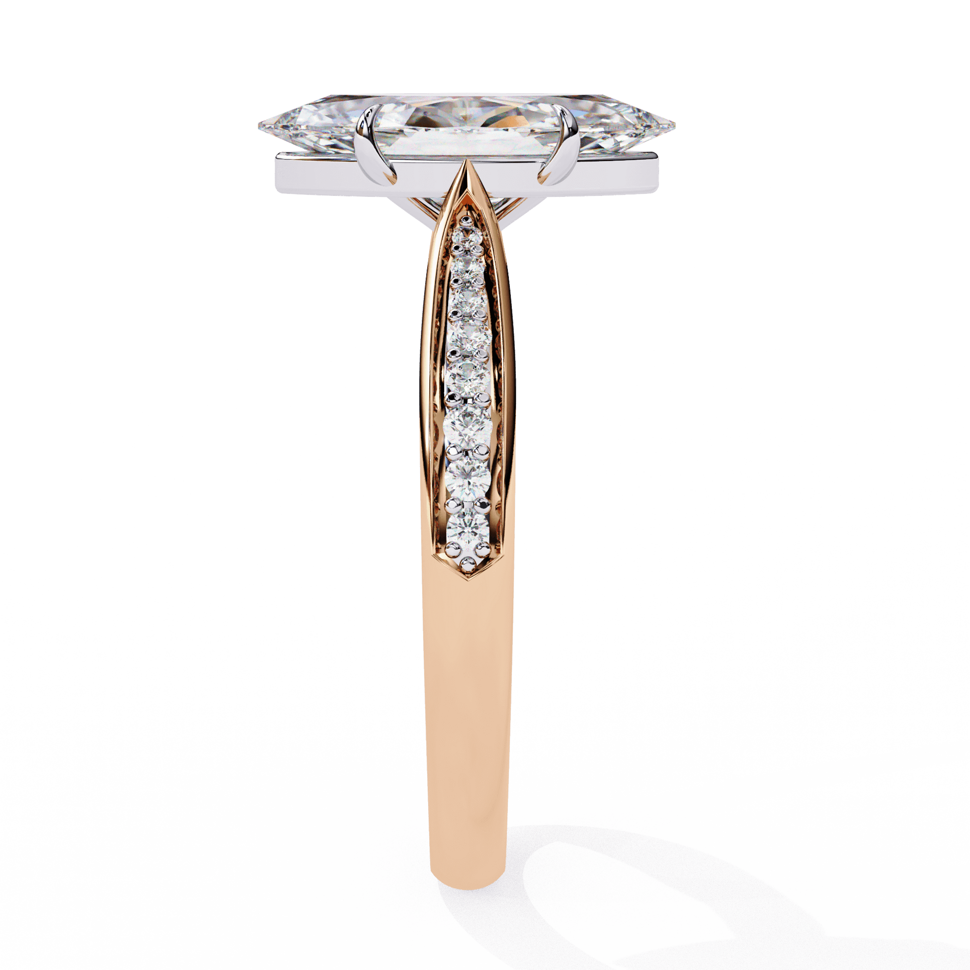 Bella — Marquise cut lab grown and natural diamond engagement ring — cathedral, side stones — Carat House