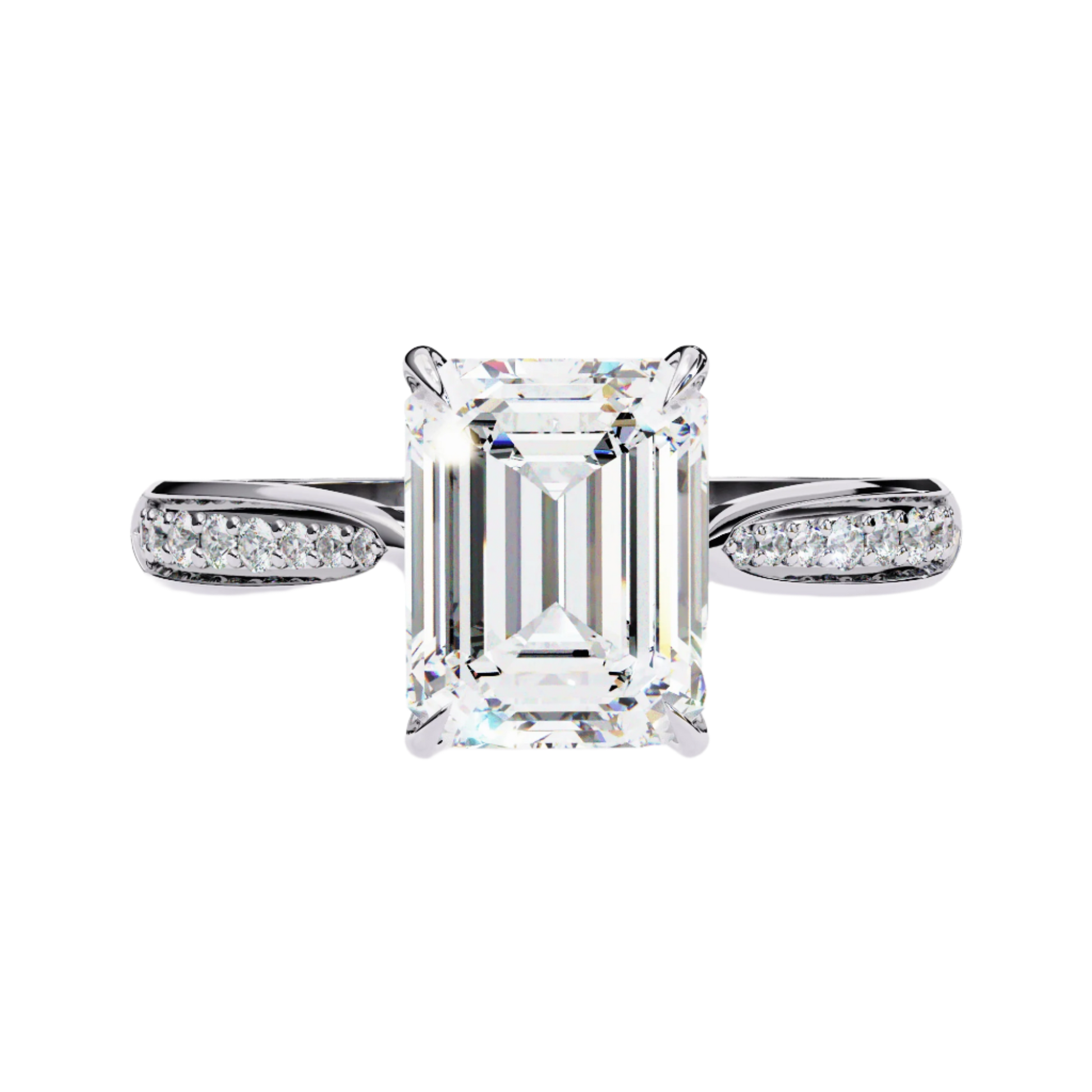 Adelaide — Emerald cut lab grown and natural diamond engagement ring — cathedral, side stones — 18k white gold and platinum — Carat House