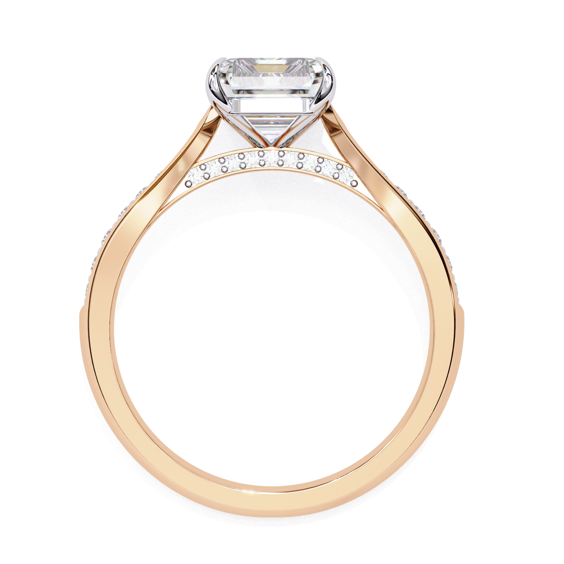 Adelaide — Emerald cut lab grown and natural diamond engagement ring — cathedral, side stones — Carat House
