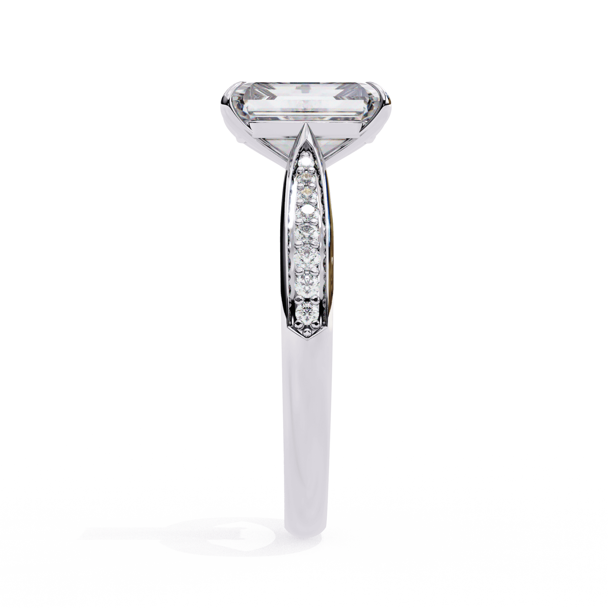 Adelaide — Emerald cut lab grown and natural diamond engagement ring — cathedral, side stones — Carat House