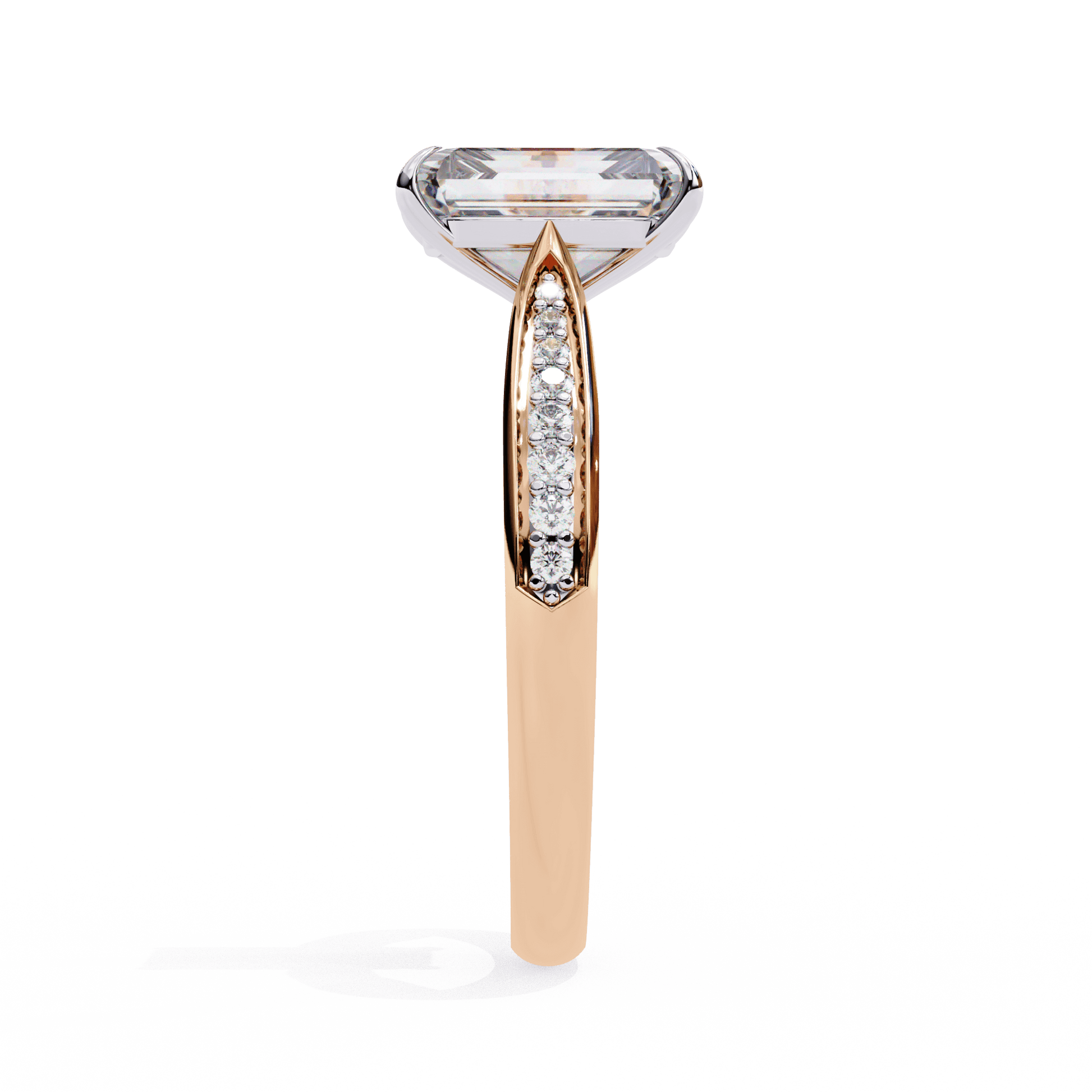 Adelaide — Emerald cut lab grown and natural diamond engagement ring — cathedral, side stones — Carat House