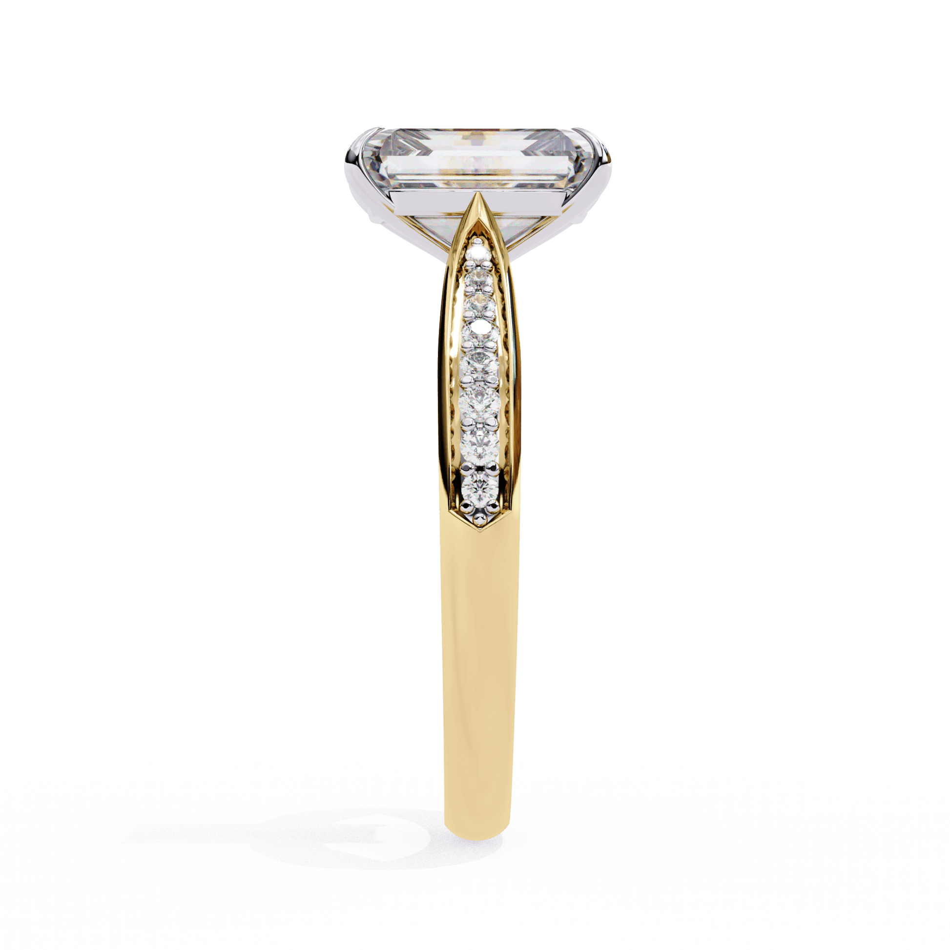 Adelaide — Emerald cut lab grown and natural diamond engagement ring — cathedral, side stones — Carat House