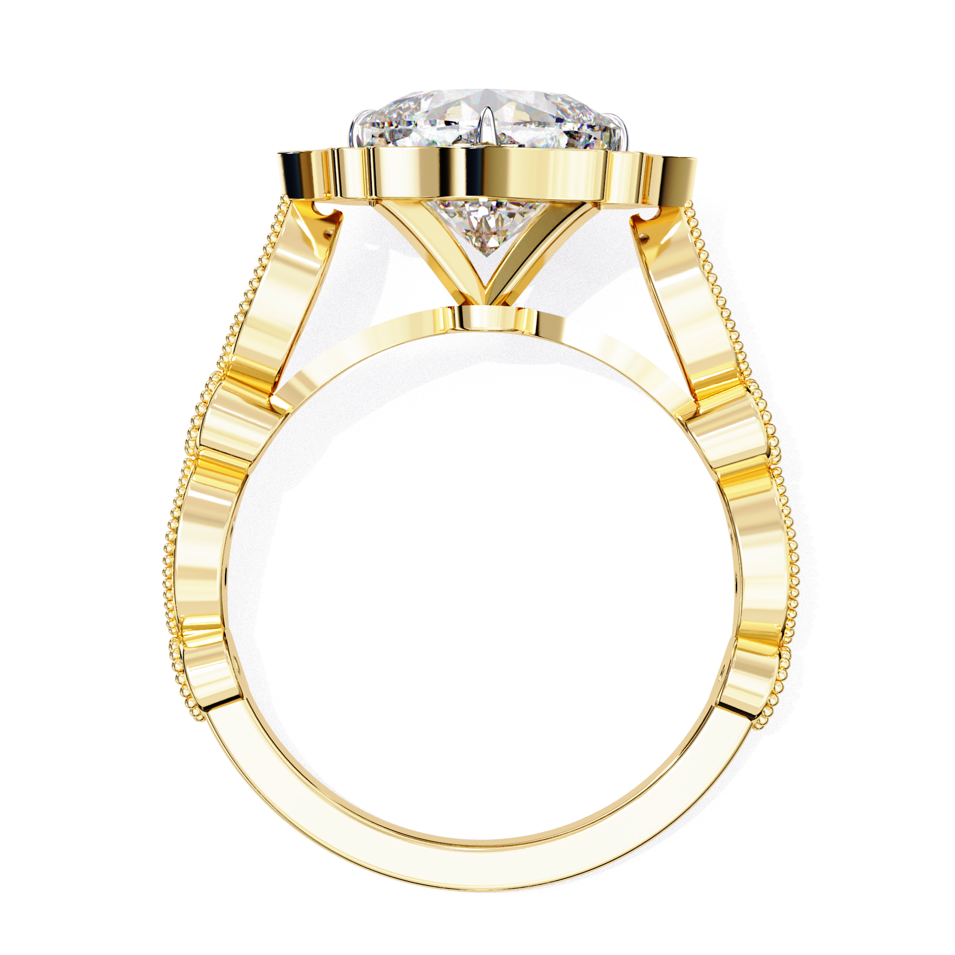 Astrid — Cushion cut lab grown and natural diamond engagement ring — halo, cathedral, vintage, milgrain — Carat House