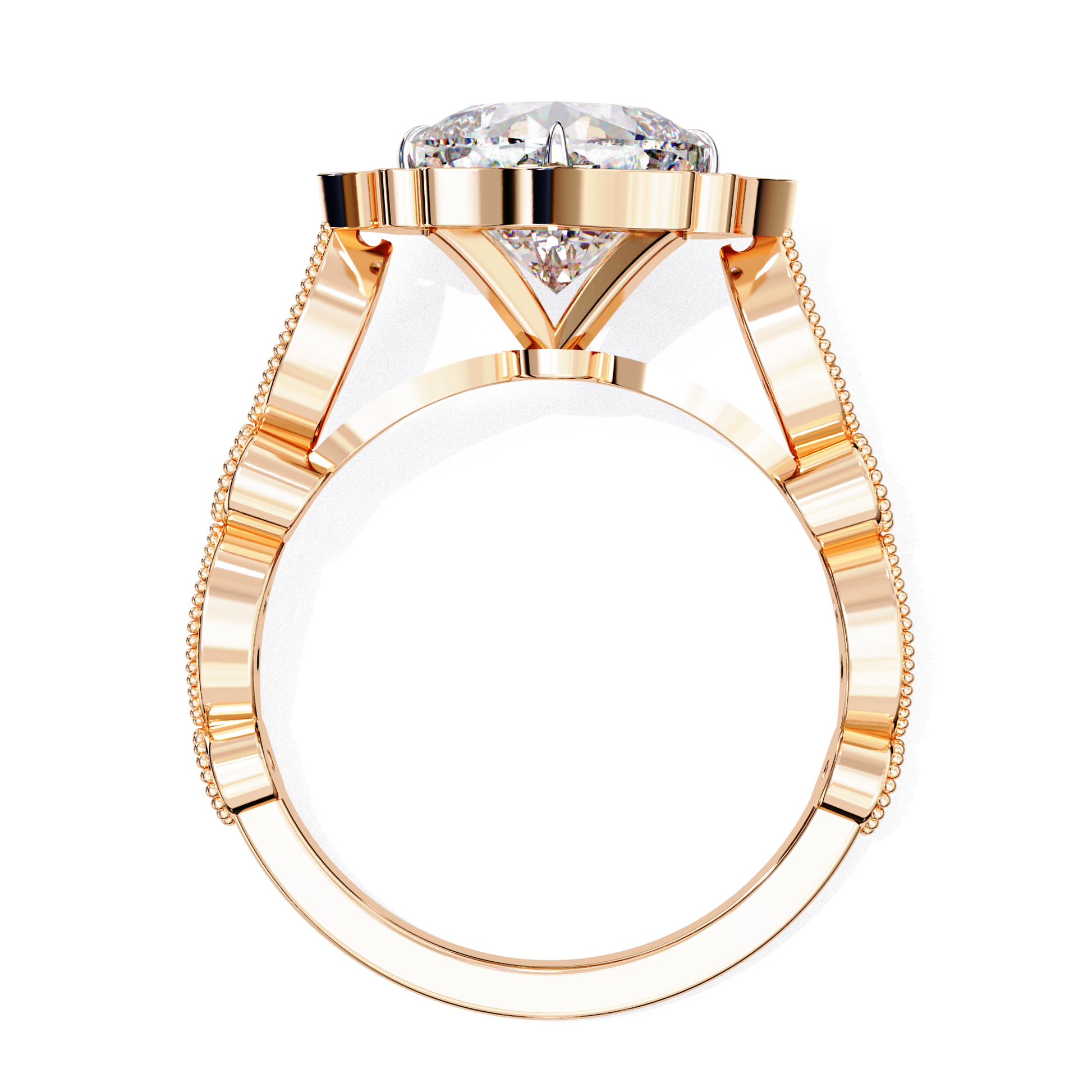Astrid — Cushion cut lab grown and natural diamond engagement ring — halo, cathedral, vintage, milgrain — Carat House
