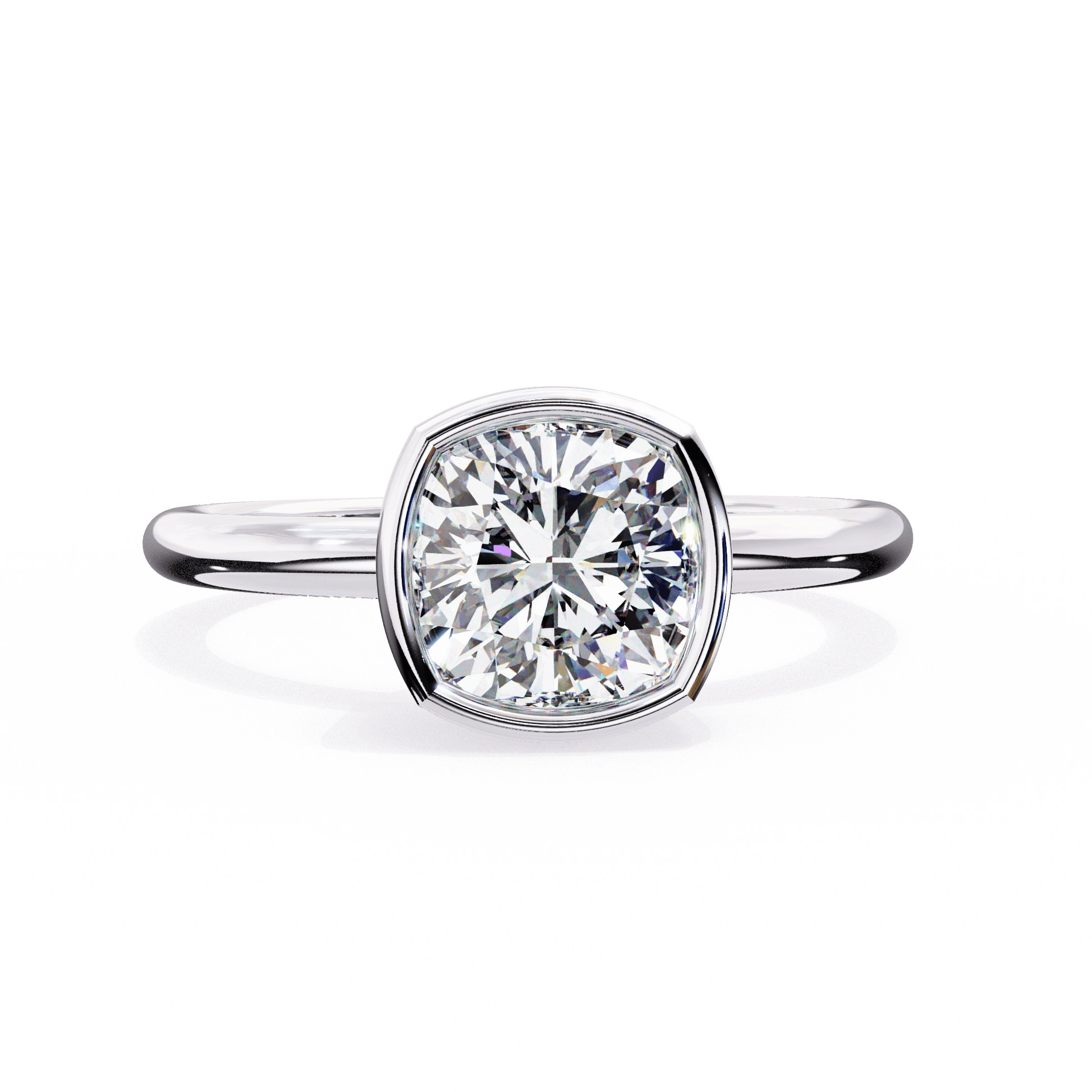 Luna — Cushion cut lab grown and natural diamond engagement ring — bezel — 18k white gold and platinum — Carat House