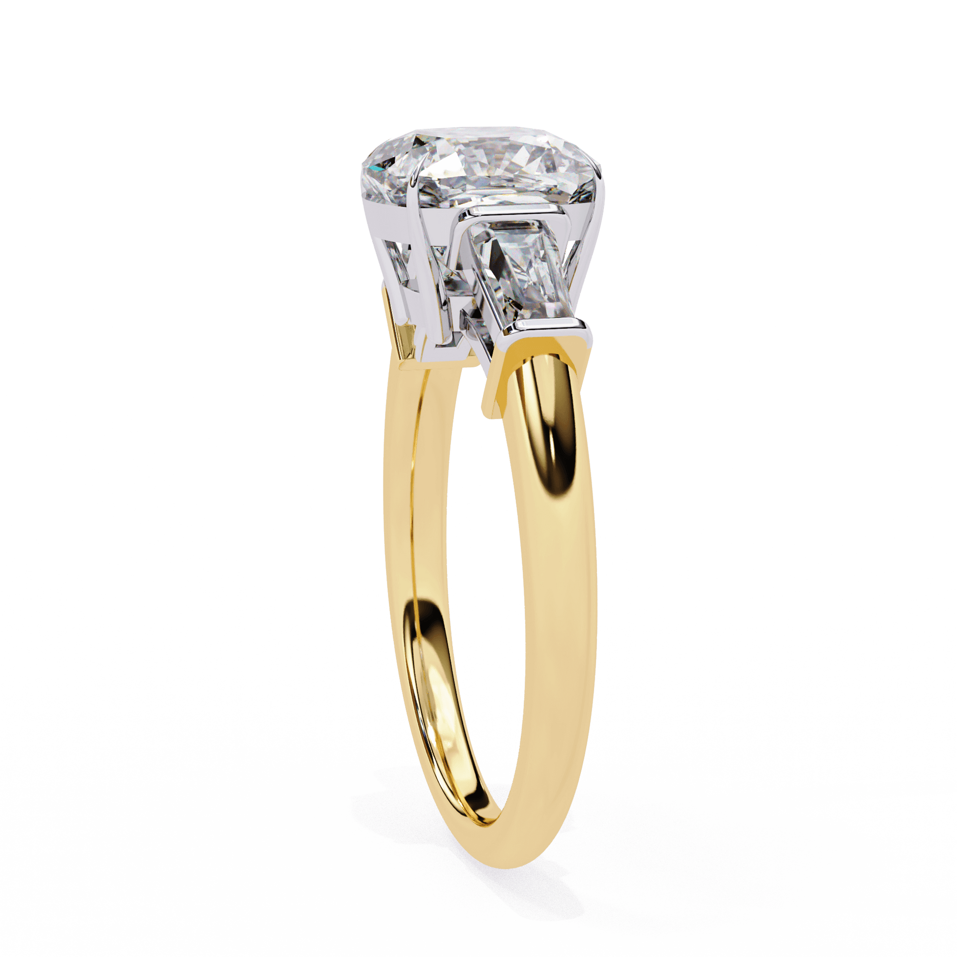 Alana — Cushion cut lab grown and natural diamond engagement ring — trilogy three stone, cathedral — Carat House