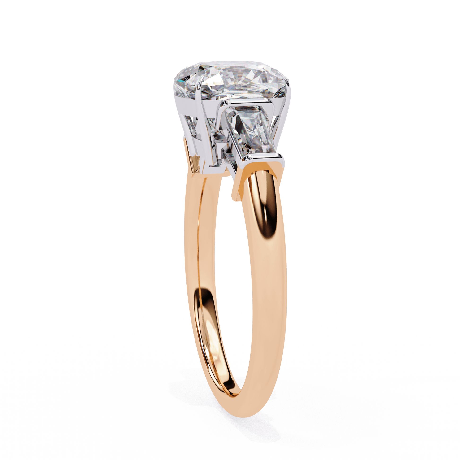 Alana — Cushion cut lab grown and natural diamond engagement ring — trilogy three stone, cathedral — Carat House