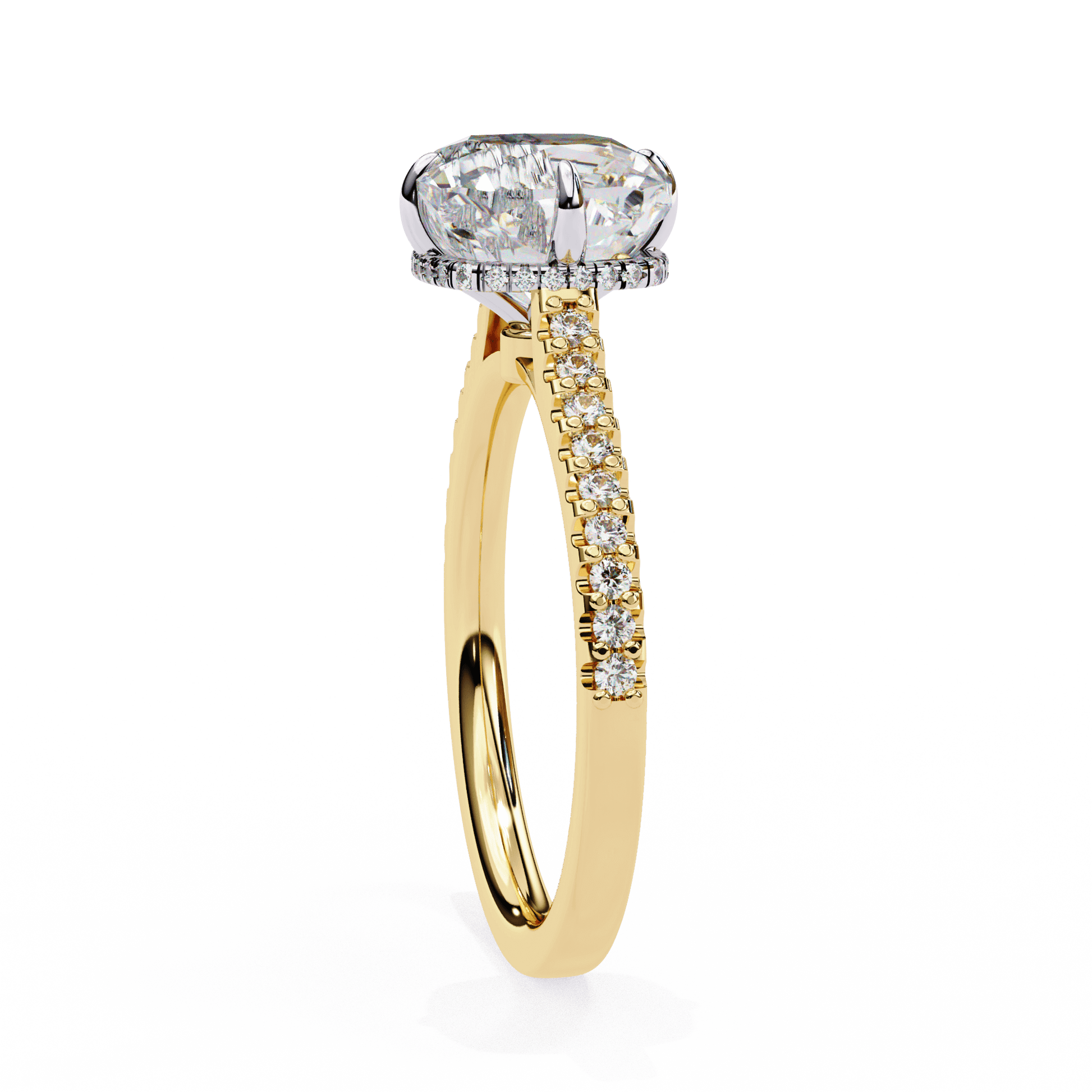 Emilliana — Round cut lab grown and natural diamond engagement ring — hidden halo, halo, pavé band — Carat House