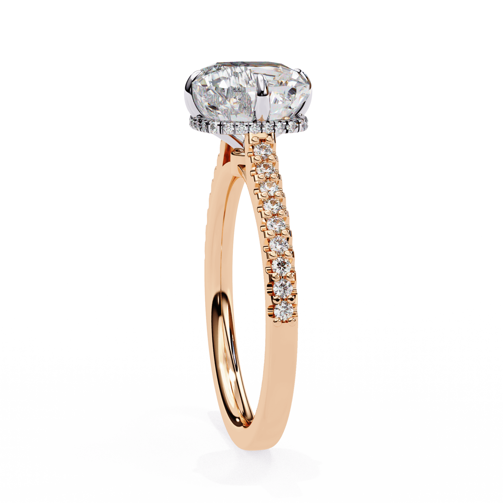Emilliana — Round cut lab grown and natural diamond engagement ring — hidden halo, halo, pavé band — Carat House
