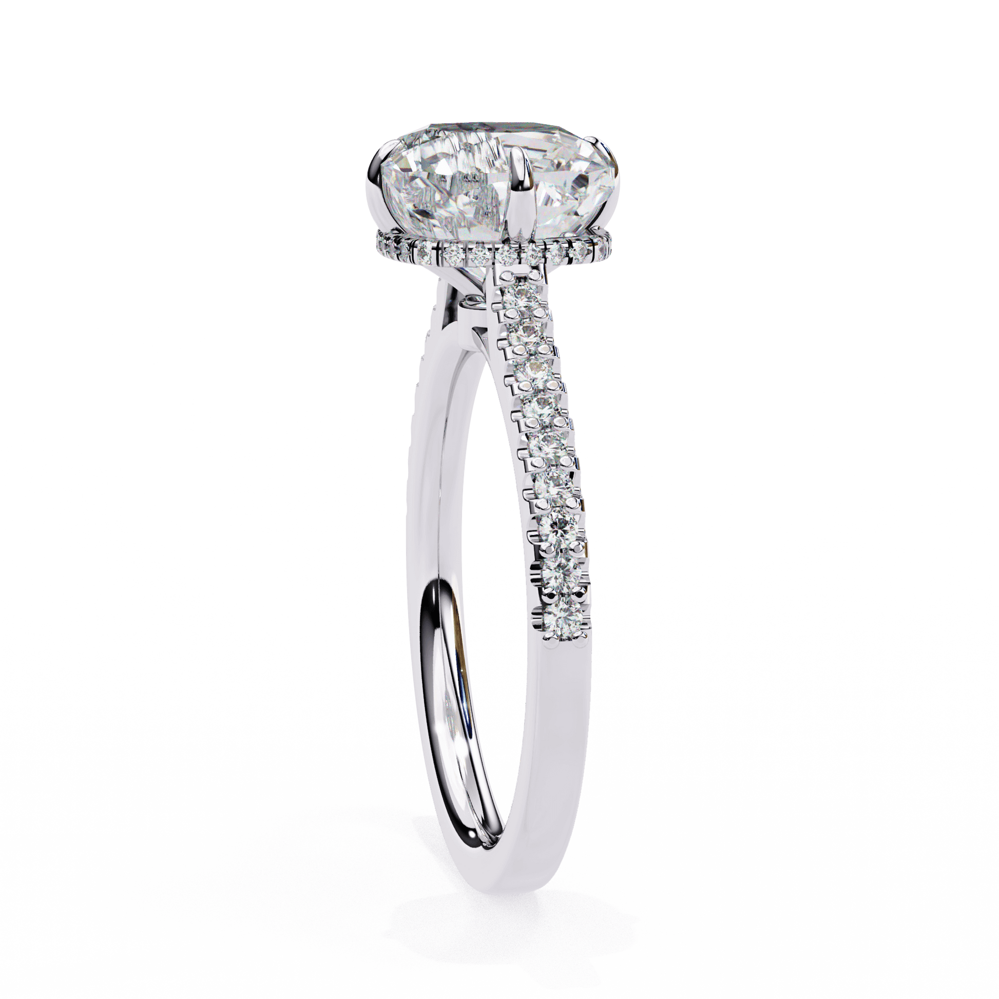 Emilliana — Round cut lab grown and natural diamond engagement ring — hidden halo, halo, pavé band — Carat House