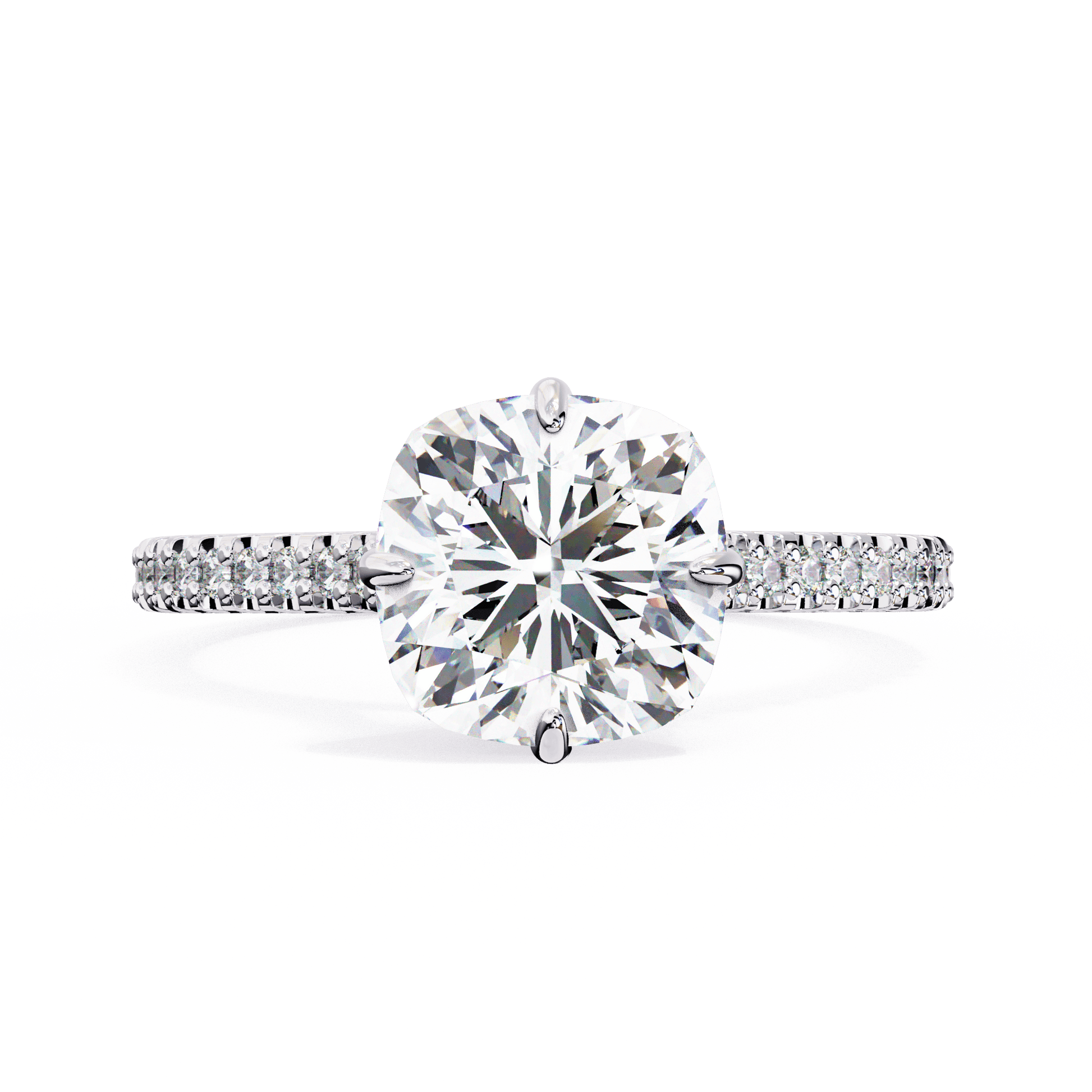 Emilliana — Round cut lab grown and natural diamond engagement ring — hidden halo, halo, pavé band — 18k white gold and platinum — Carat House