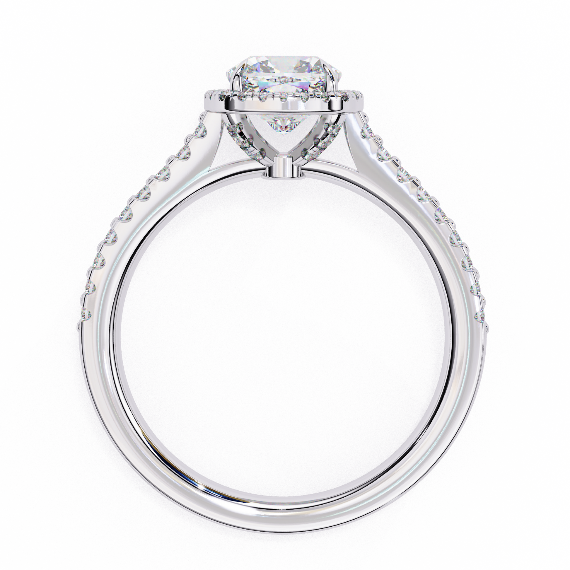 Fiona — Round cut lab grown and natural diamond engagement ring — hidden halo, halo, pavé band — Carat House