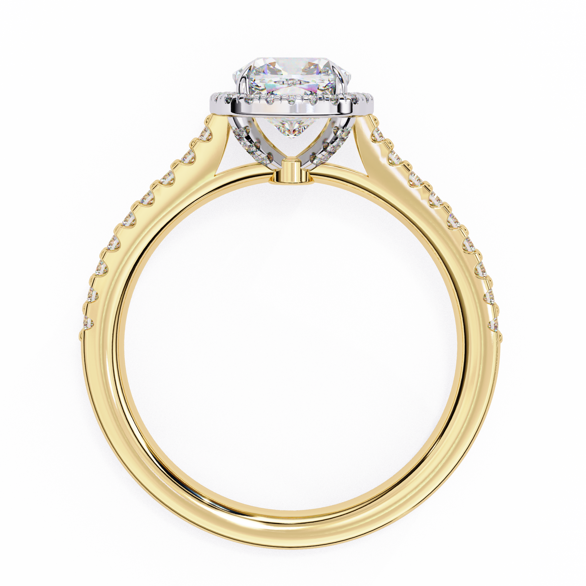 Fiona — Round cut lab grown and natural diamond engagement ring — hidden halo, halo, pavé band — Carat House