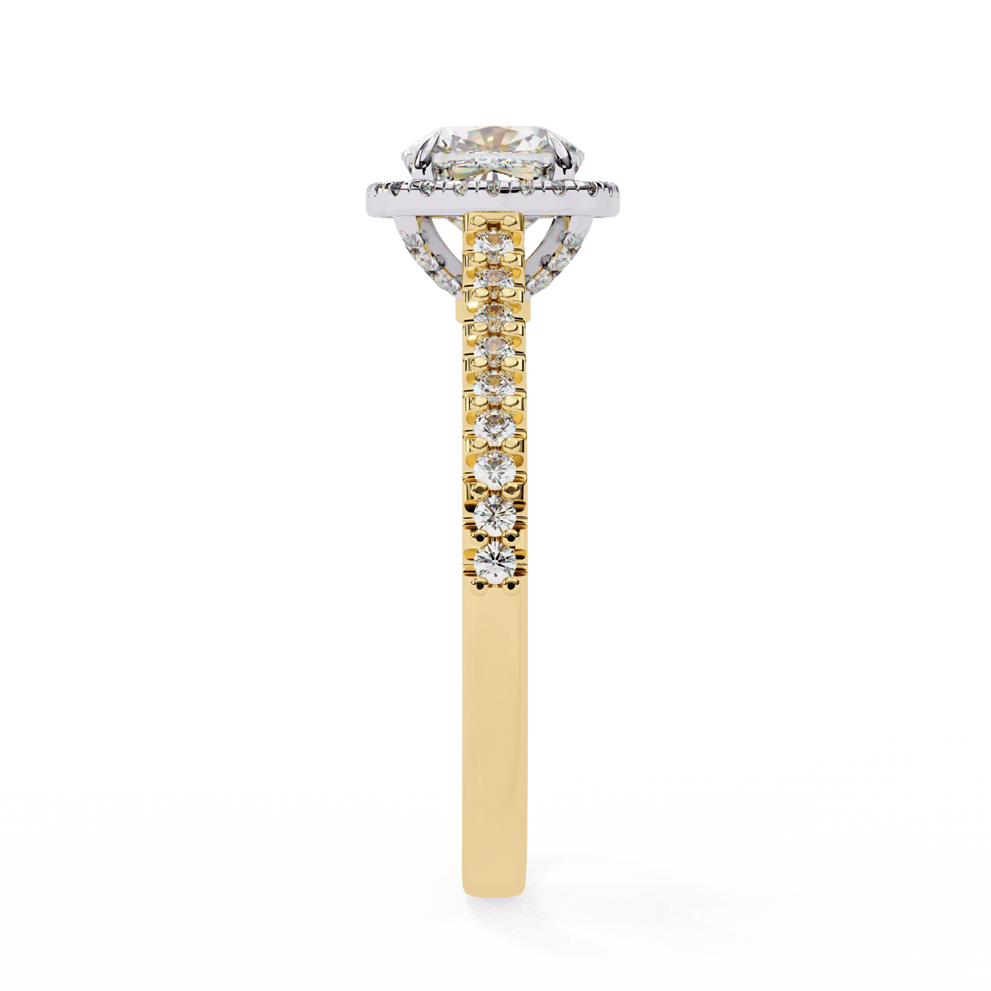 Fiona — Round cut lab grown and natural diamond engagement ring — hidden halo, halo, pavé band — Carat House