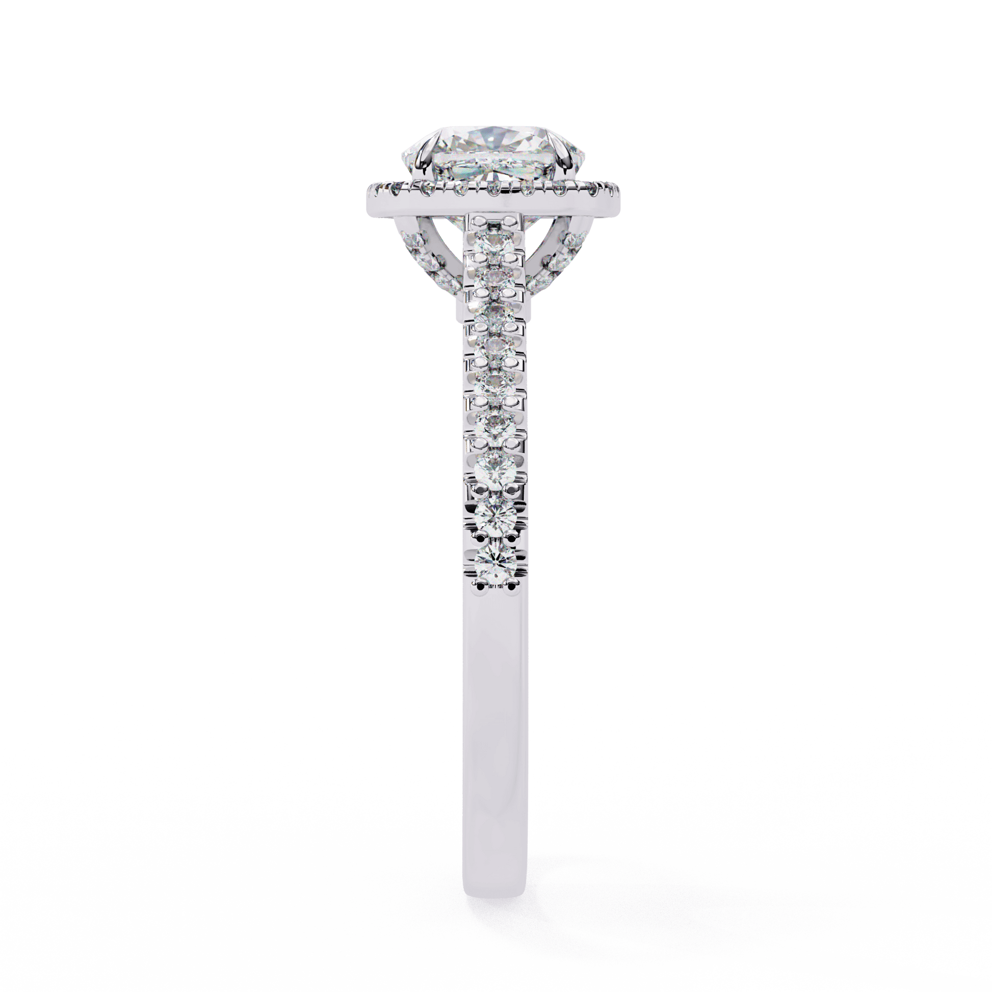 Fiona — Round cut lab grown and natural diamond engagement ring — hidden halo, halo, pavé band — Carat House