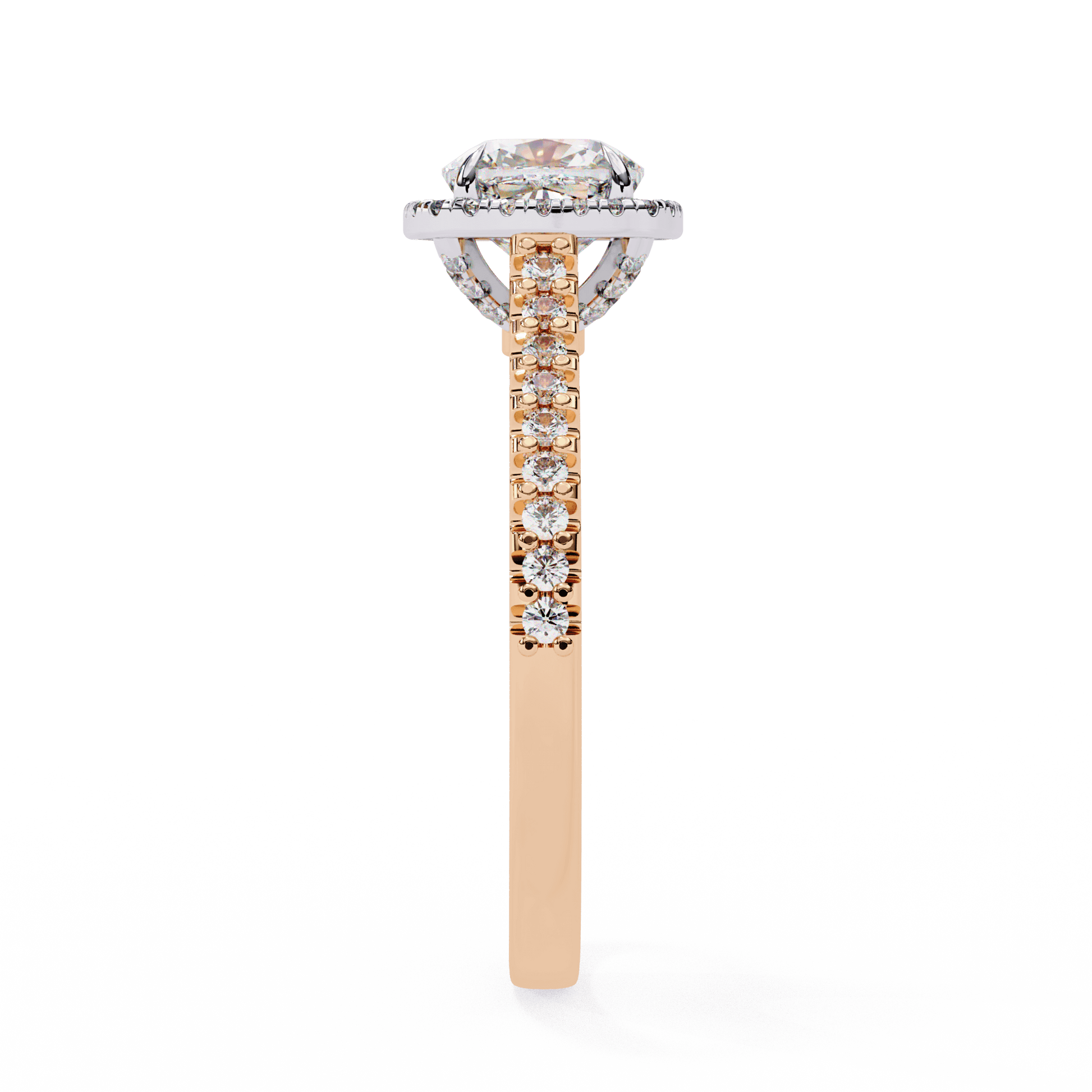 Fiona — Round cut lab grown and natural diamond engagement ring — hidden halo, halo, pavé band — Carat House