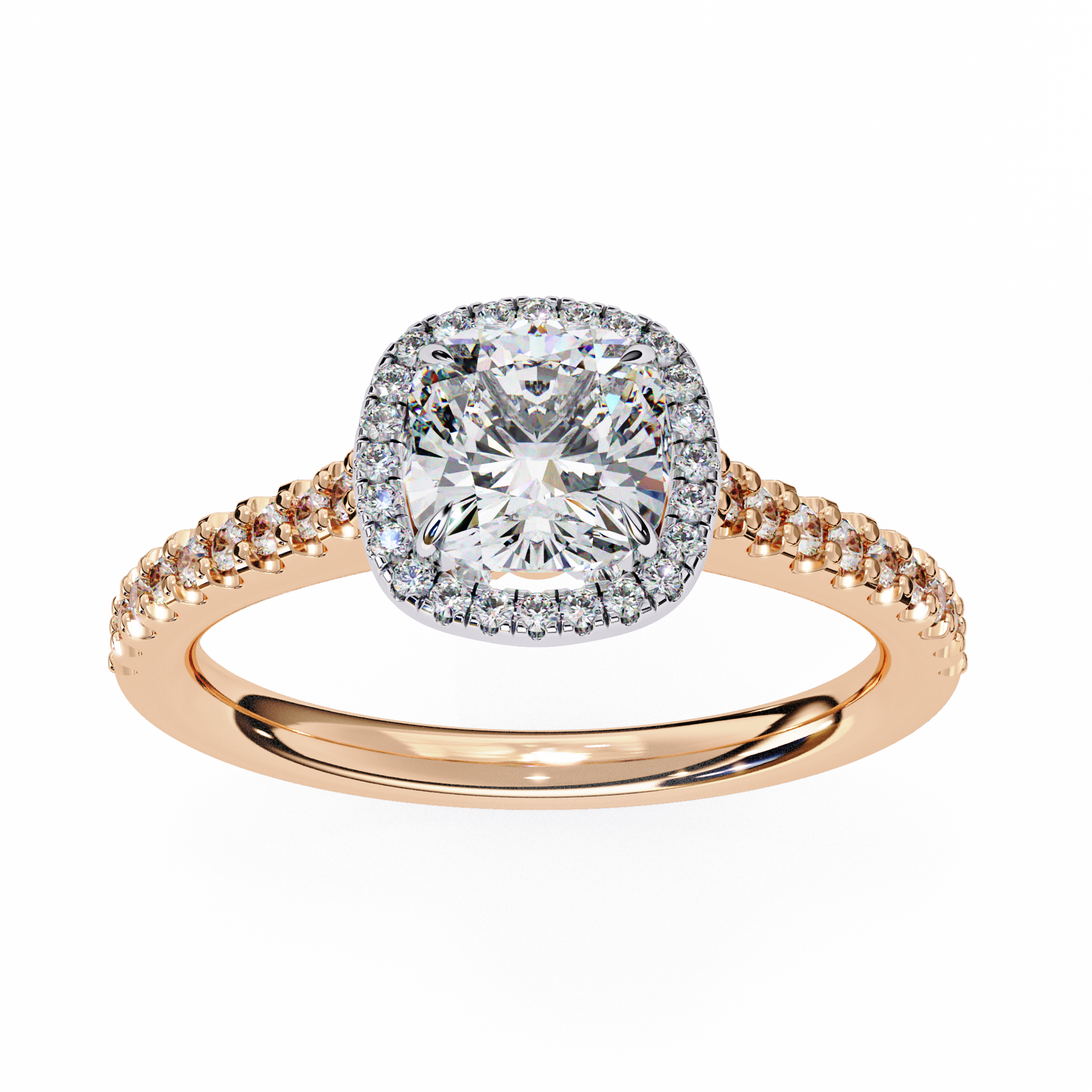 Fiona — Round cut lab grown and natural diamond engagement ring — hidden halo, halo, pavé band — Carat House